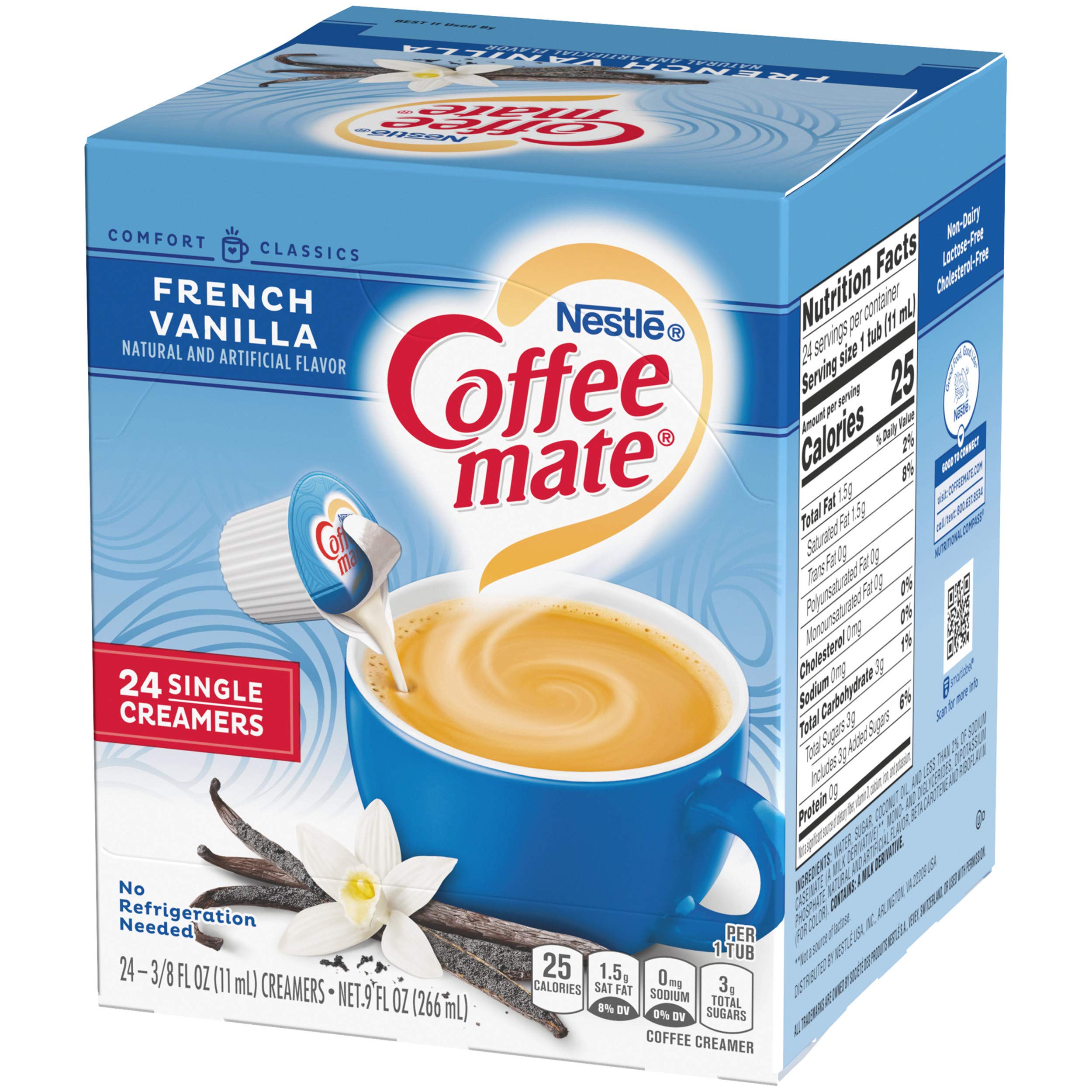Coffee-Mate French Vanilla Liquid Coffee Creamer Singles - 24 Count (Pack of 4) | Non-Dairy Creamer for Coffee, Tea & Hot Beverages | Perfect for Office, Travel & Home Use