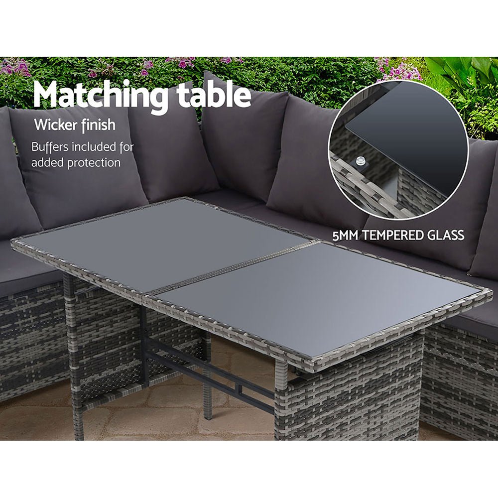 9-Piece Wicker Outdoor Patio Furniture Set - Mixed Gray Color - Perfect for Garden, Poolside, and Backyard Relaxation