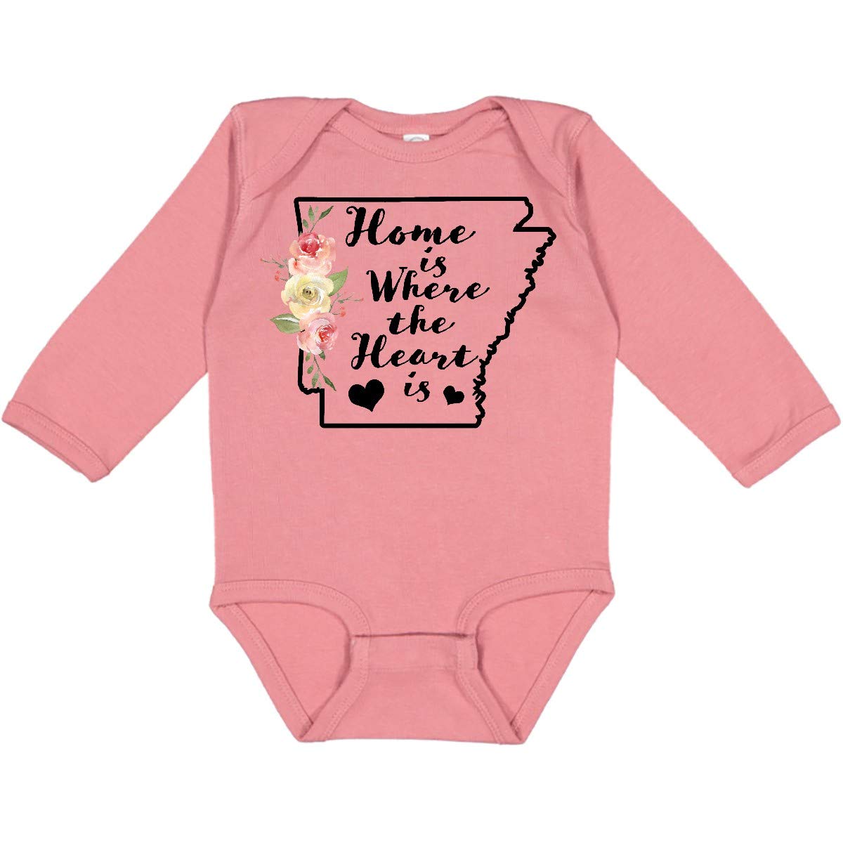 Inktastic Arkansas Home Where the Heart Is Watercolor Long Sleeve Baby Bodysuit - Soft Cotton Infant Onesie for Boys & Girls - Perfect for Family Photos, Holidays & Everyday Wear