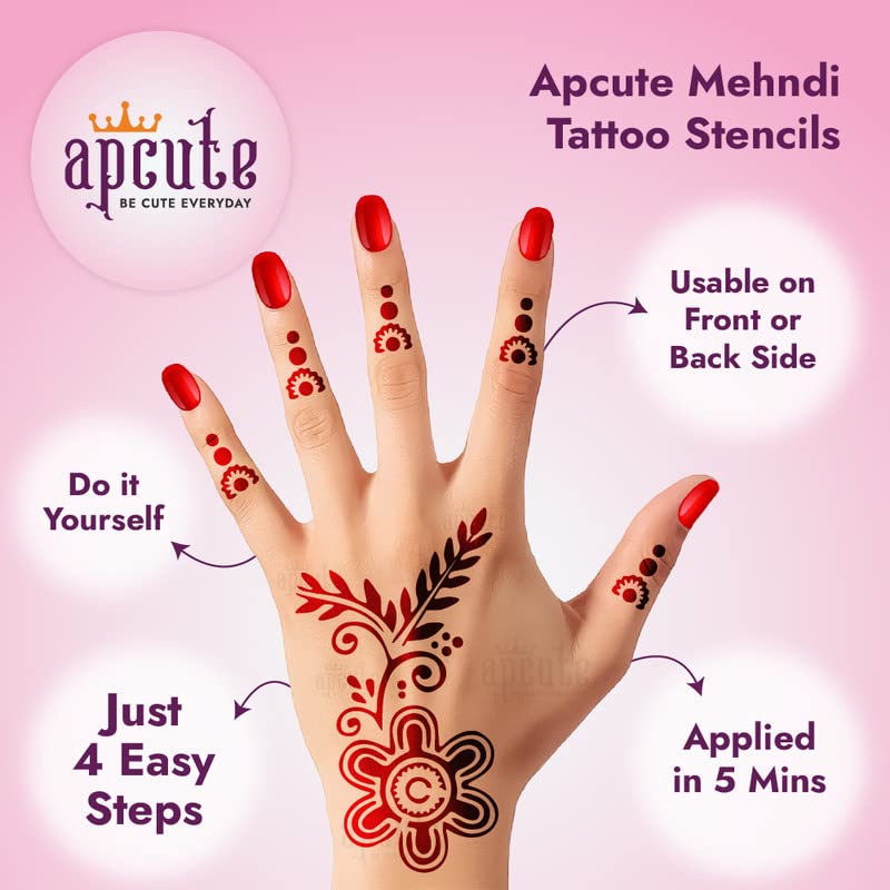Apcute Henna Tattoo Stencils for Kids, Girls & Women - Easy to Use Temporary Tattoo Stickers with Beautiful Mehandi Designs (Design No. H-B-153) - Perfect for Parties, Weddings, Festivals & DIY Body Art
