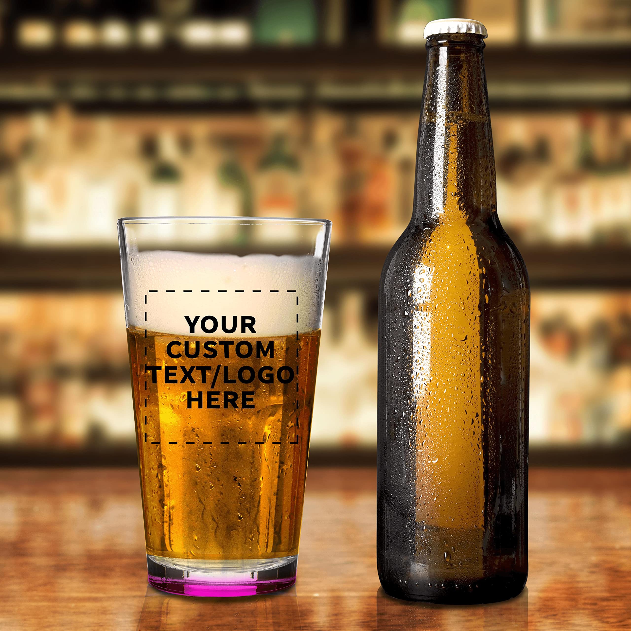 Custom 16 oz Beer Pint Glasses Set of 50 - Personalized Bulk Bar Glasses with Thick Base & Walls - Heavy Duty Stackable Glassware for Restaurants, Pubs & Home Bars - Perfect for Commercial Use, Parties & Gifts (Pink)
