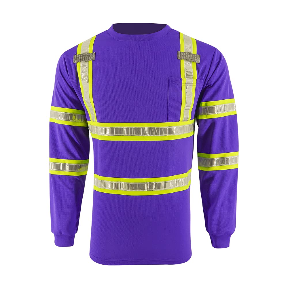 SMASYS High Visibility Reflective Safety Work Shirts - ANSI Certified Long Sleeve T-Shirts with PVC Reflective Tape & Pockets for Men & Women - Ideal for Construction, Road Work & Nighttime Safety
