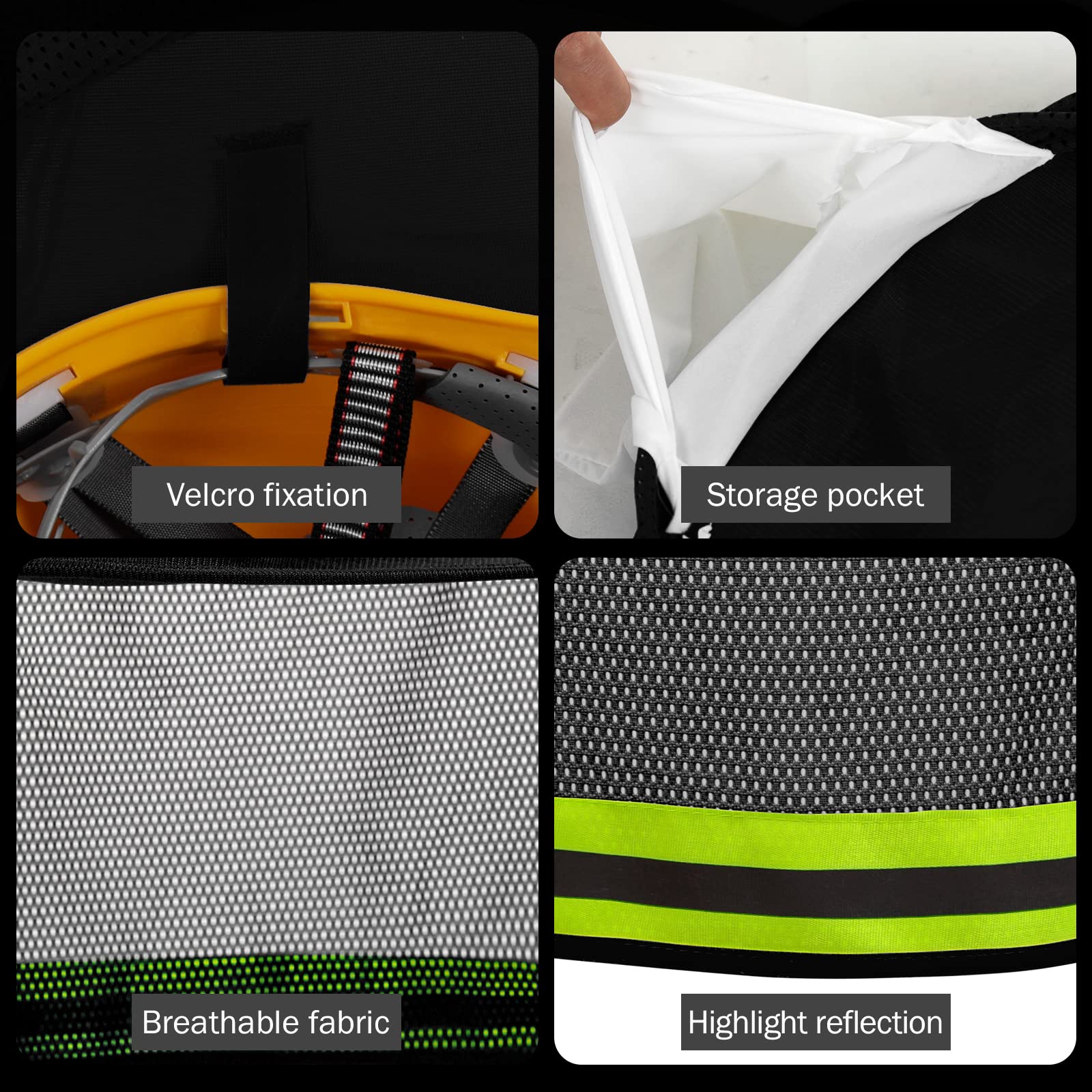High Visibility Hard Hat Sun Shade with Reflective Strip - Full Brim Sun Visor Neck Shade for Construction & Outdoor Work (2 Pack, Black) - Perfect for Construction Workers, Roofers & Landscapers