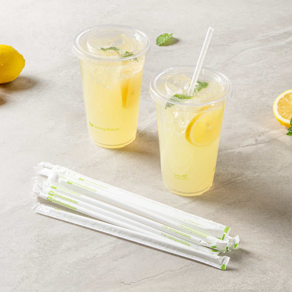 Eco-Friendly Compostable White PLA/PBAT Plastic Straws - 8 1/4 Inch, 100 Count Box - Biodegradable Drinking Straws for Parties, Restaurants & Home Use