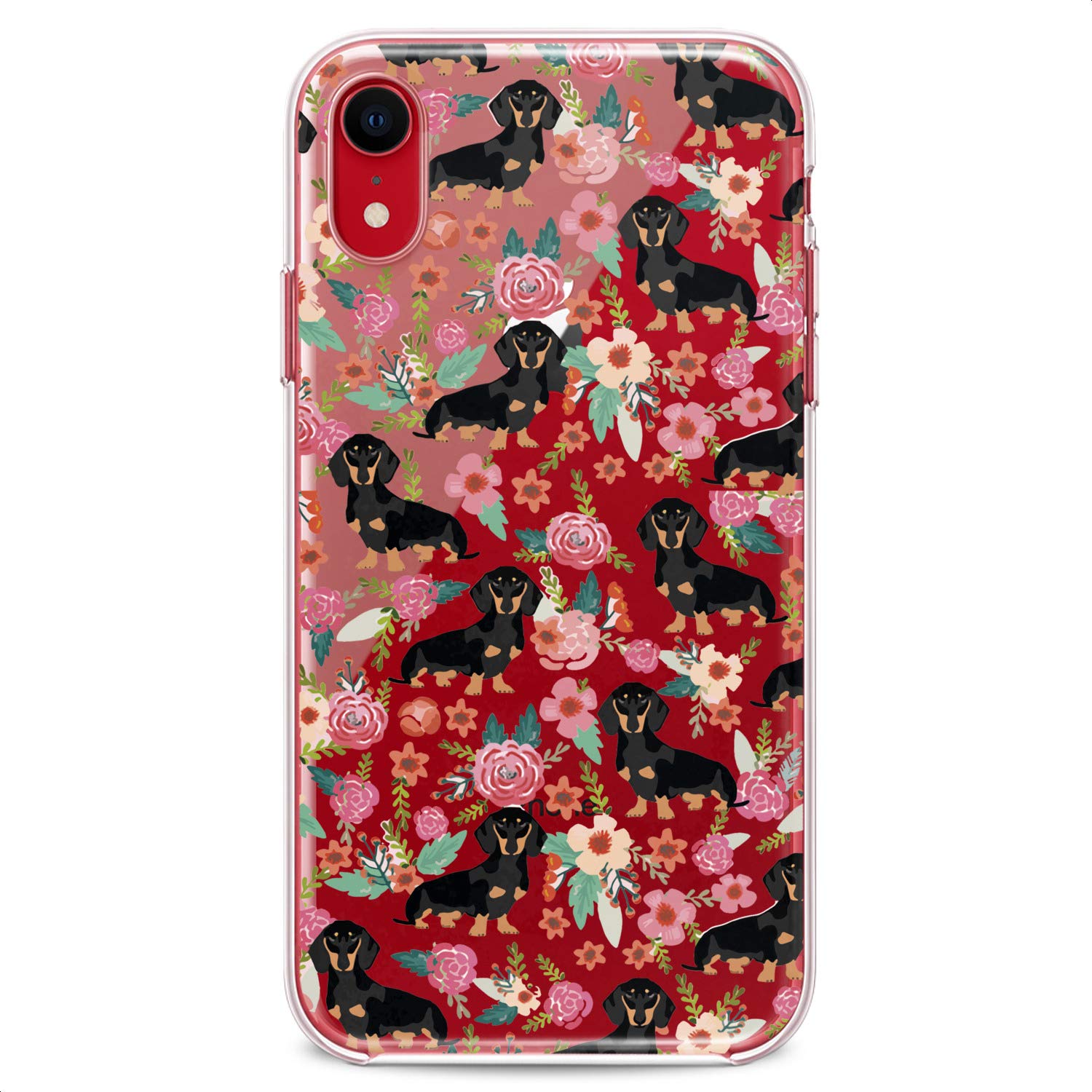 Premium TPU Phone Case for iPhone 16/15/14/13/12/11 Pro Max/Plus/Mini/XS/XR/X/8/7/6/5/SE - Cute Kawaii Floral Wiener Dog Design with Basset Hound Print - Slim Flexible Clear Silicone Protective Cover - Perfect for Everyday Use, School, Work & Gift Giving