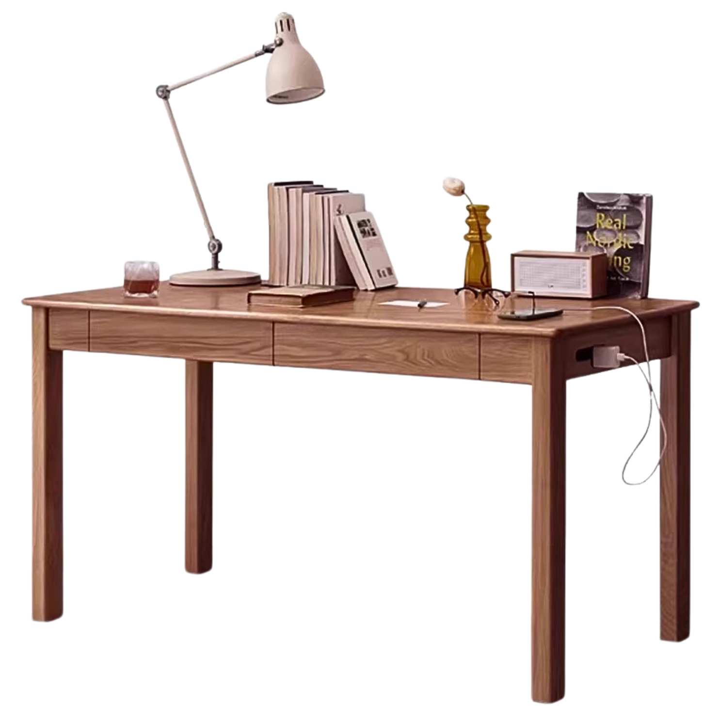 Premium Solid Oak & Ash Wood USB Office Desk - Modern Home & Workspace Furniture for Productivity & Organization | Perfect for Remote Work, Study & Office Setup