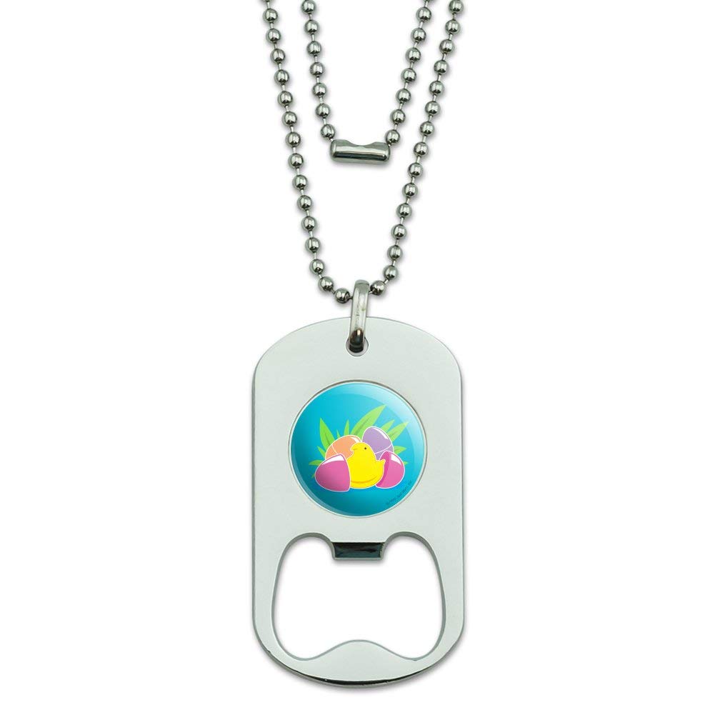GRAPHICS & MORE Peeps Hatching Easter Egg Military Dog Tag Bottle Opener Pendant - Perfect for Easter Gifts, Military Appreciation & Beer Lovers
