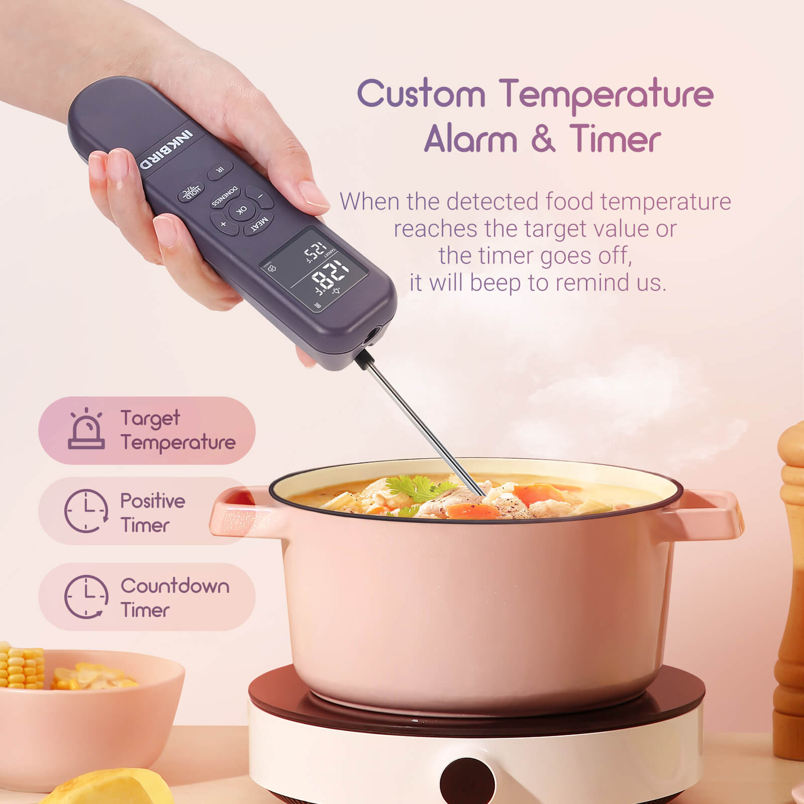 3-in-1 Instant Read Digital Meat Thermometer with Backlit LCD - Fast & Accurate Cooking Thermometer for Grilling, BBQ, Baking, and Kitchen Use
