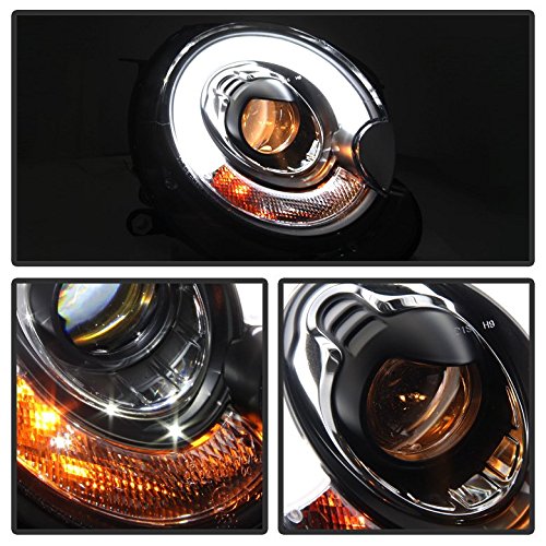 Xtune Mini Cooper Projector Headlights - Halogen Compatible, DRL, Black Housing & Clear Lens - Upgrade for Night Driving & Enhanced Style