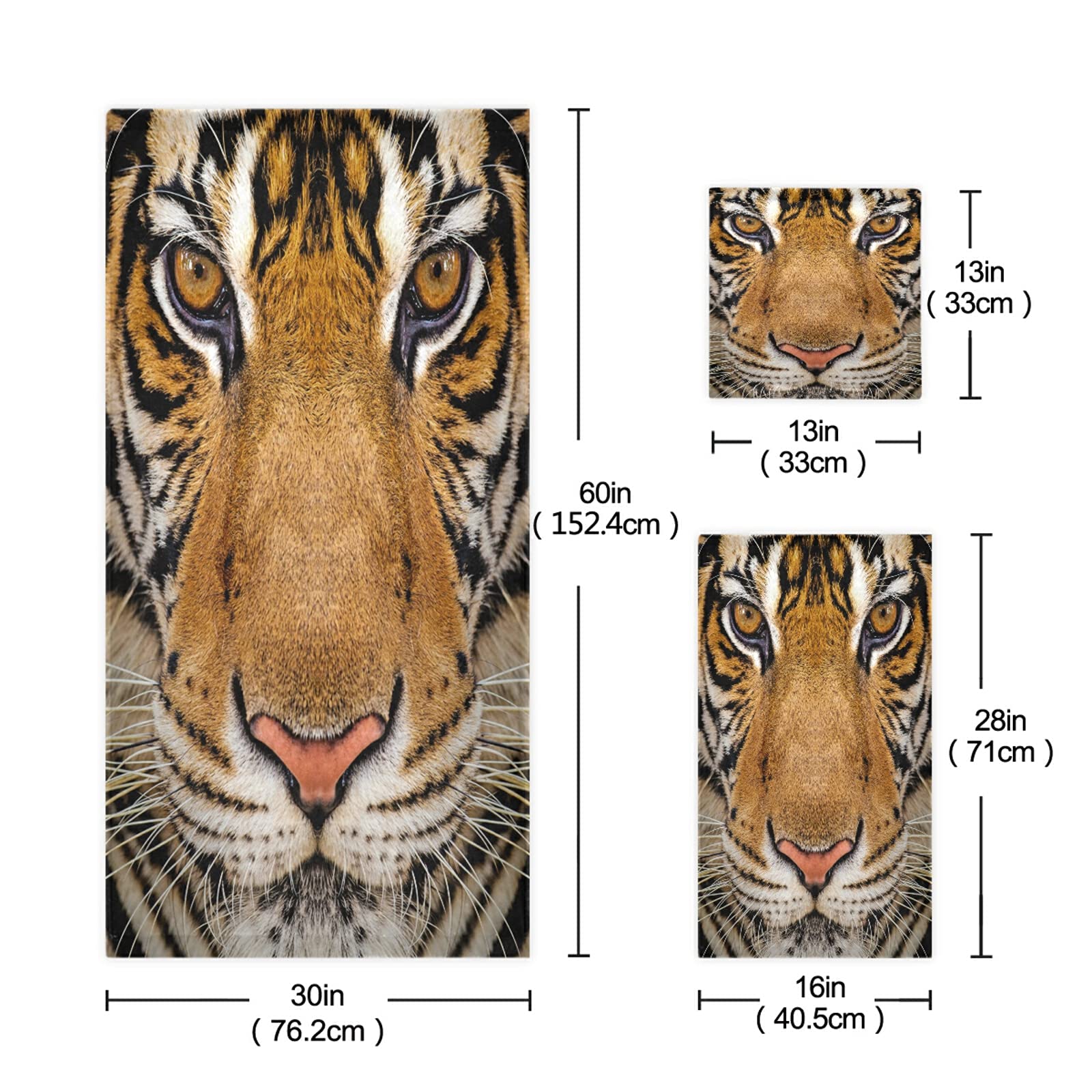 ALAZA 3D Stylish Tiger Soft Bath Towel Set - 3 Piece Luxury Bathroom Towels (1 Bath Towel, 1 Hand Towel, 1 Washcloth) for Spa, Hotel & Home Use - Ultra Absorbent & Quick Dry
