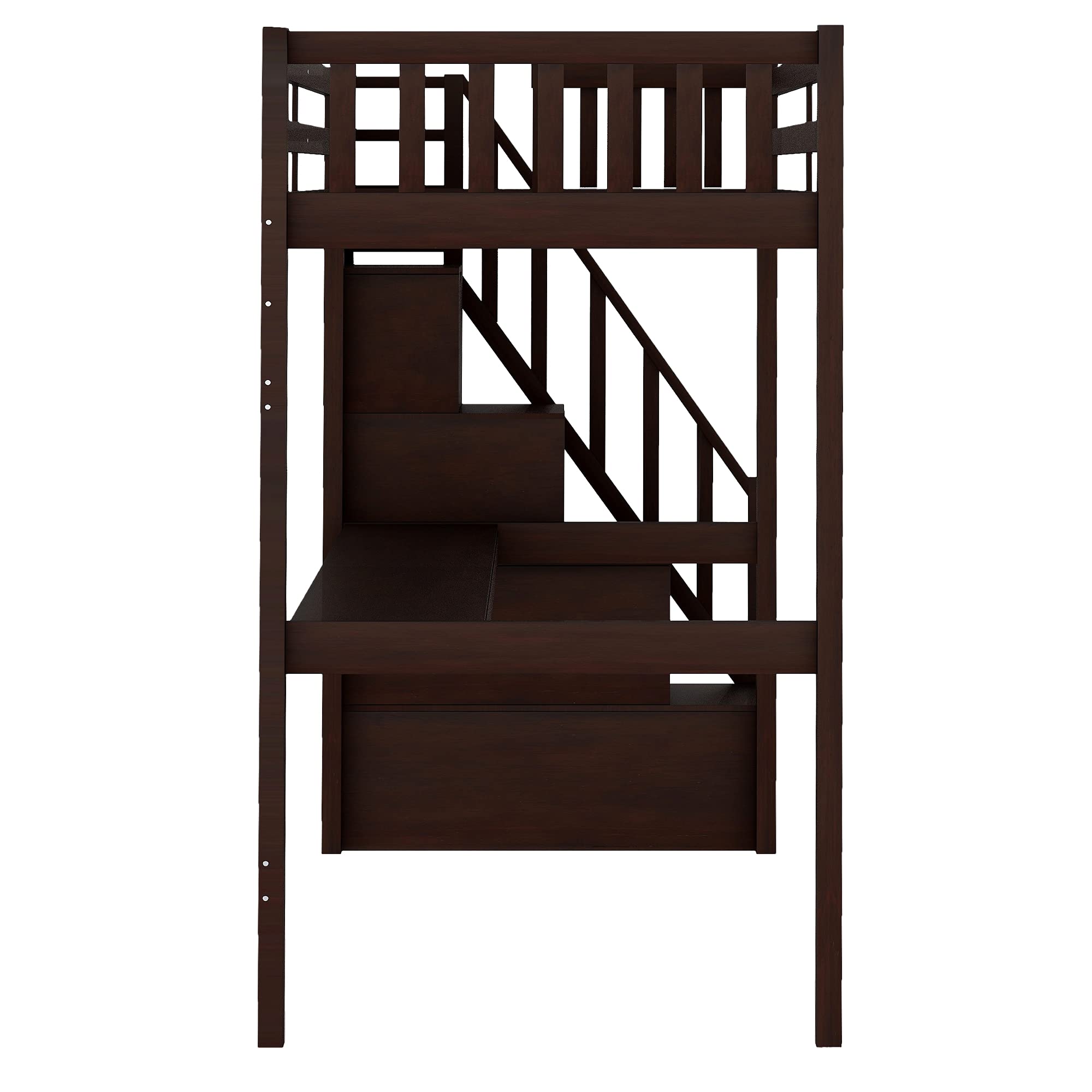 Harper & Bright Designs Twin Loft Bed with Staircase & Desk - Solid Wood Kids Bunk Bed Frame with Safety Guardrail - No Box Spring Required (Espresso, Twin Size) - Perfect for Small Bedrooms, Dorm Rooms & Kids' Sleepovers