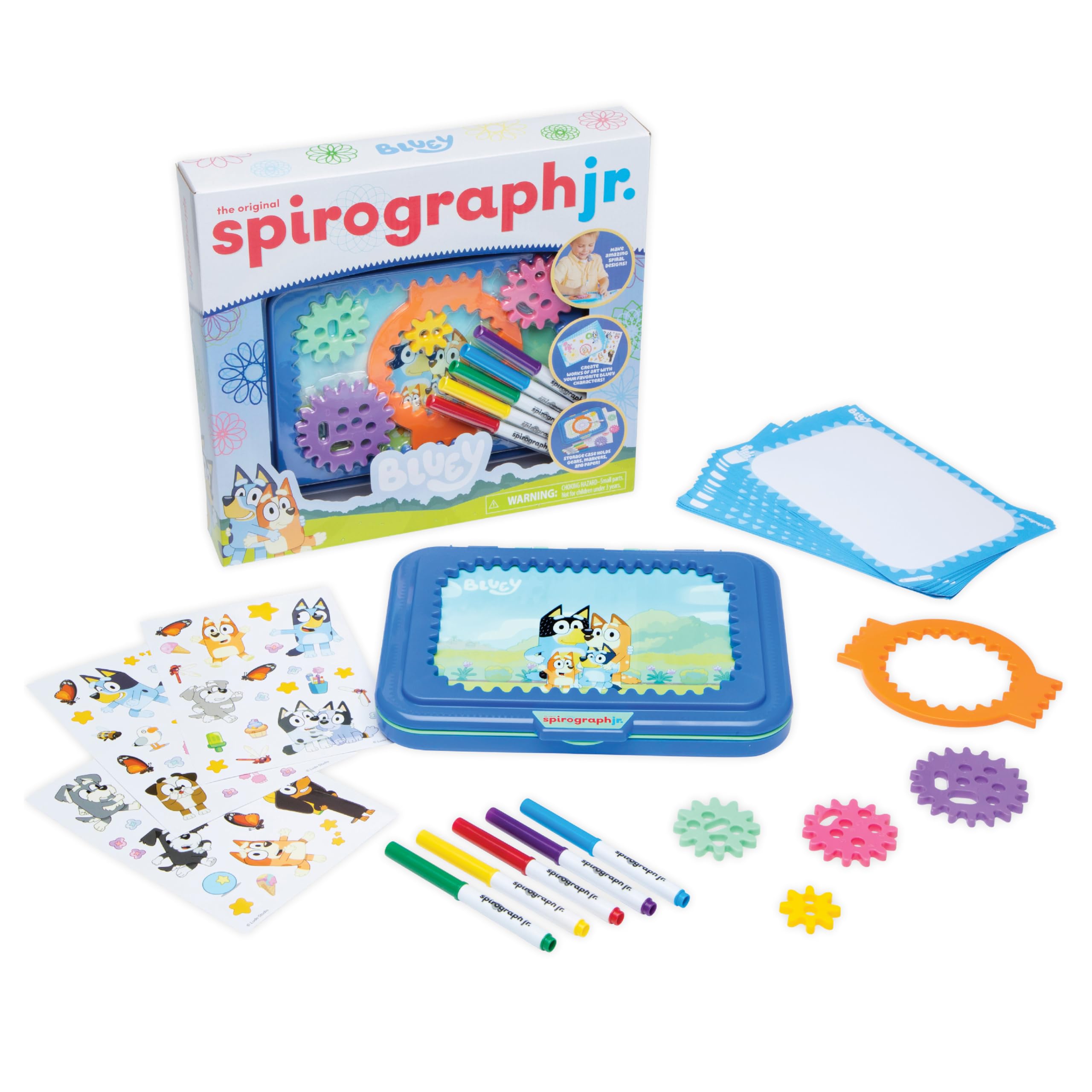 Bluey Spirograph Jr. Drawing Art Kit for Kids Ages 3+ | Toddler Arts & Crafts Set with Washable Markers, Jumbo Gears, Stickers & Drawing Pad | Creative Gift for Preschoolers, Birthday & Indoor Activities