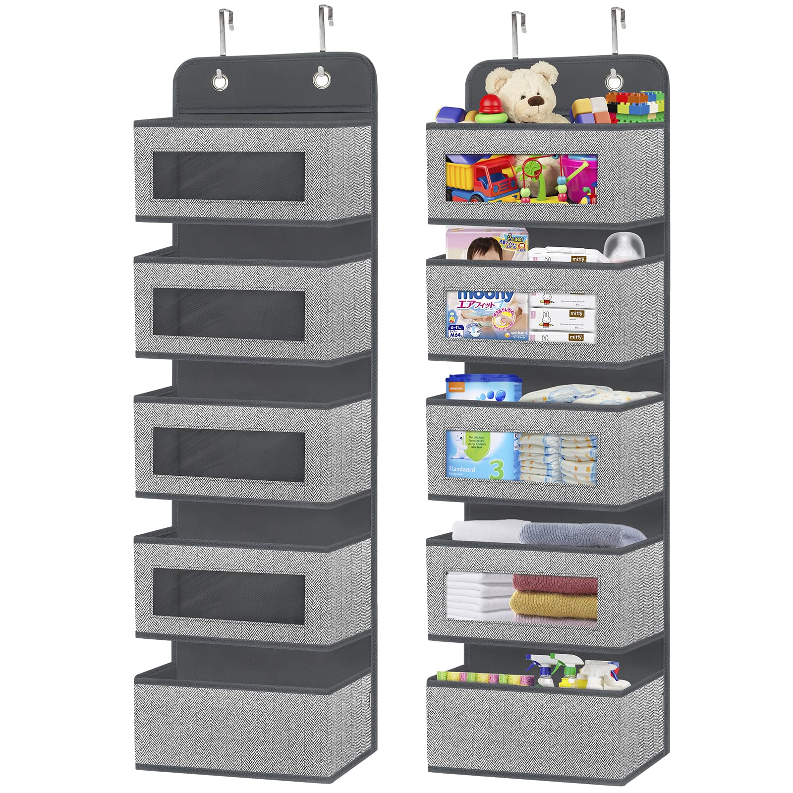Homyfort Over the Door Hanging Organizer - 5 Large Pockets Wall Mount Storage with Clear Windows & 2 Reinforced Metal Hooks - Perfect for Pantry Organization, Nursery Storage, Bathroom Essentials, Kitchen Supplies, Closet Organization & Dorm Room Storage
