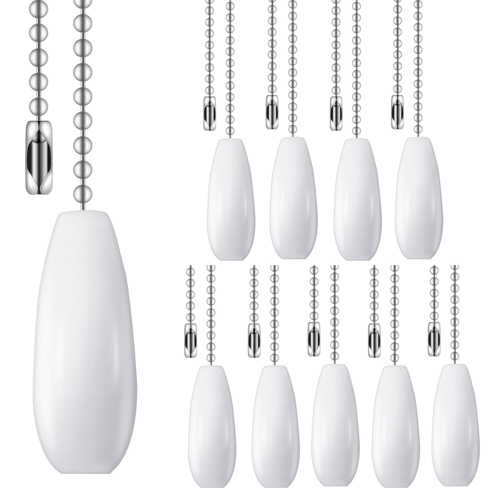 8-Piece White Wooden Ceiling Fan Pull Chain Set - 12 Inch Replacement Pull Chains for Ceiling Fans & Lights - Decorative Pull Chain Extensions - Perfect for Bedroom, Living Room, and Office Lighting Fixtures