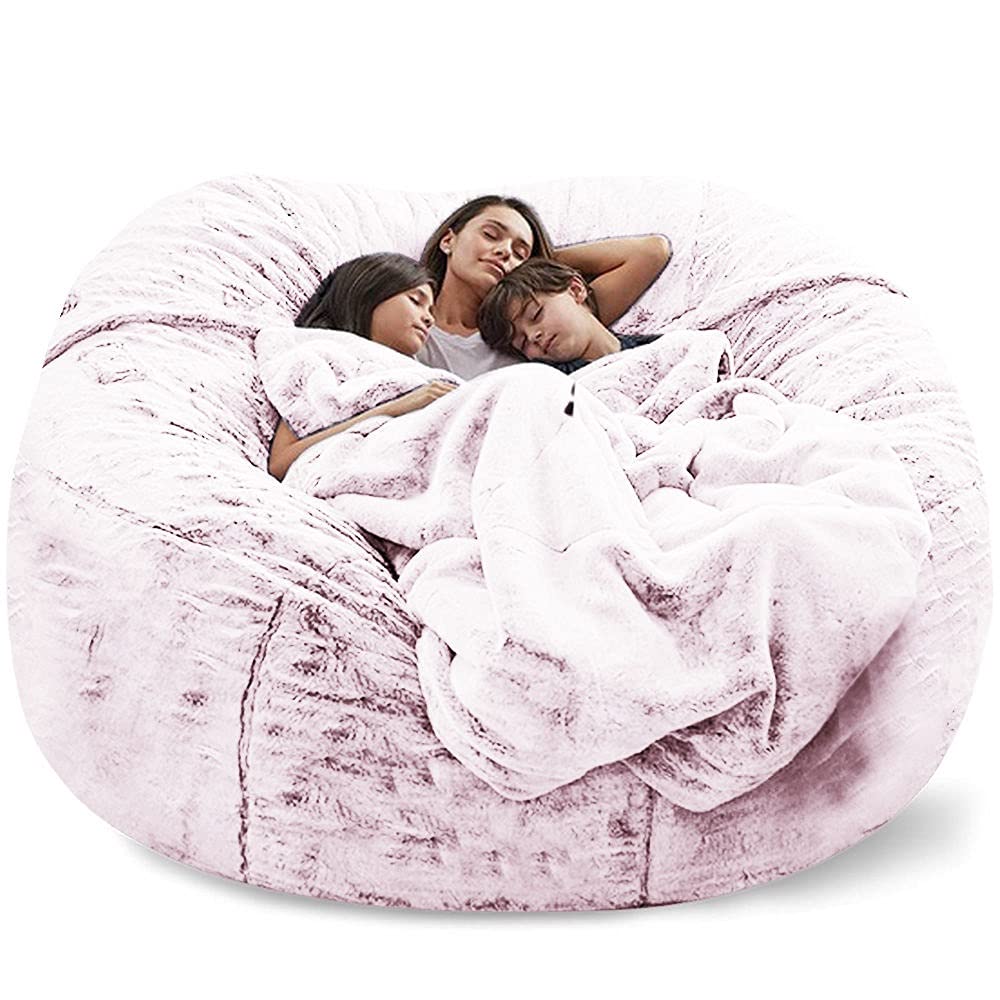 WXQY Extra Large Bean Bag Chair Cover - Washable & Removable Slipcover for Kids & Adults, No Filler Needed, Pink/Black with Zipper - Perfect for Living Room, Game Room & Dorm Decor