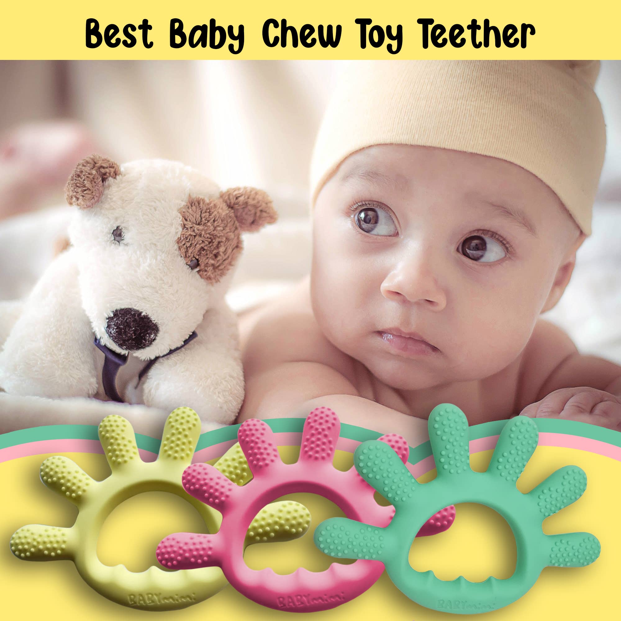 Organic Silicone Baby Teether - Finger-Shaped Chew Toy for Teething Relief - BPA Free, Food-Grade Material with Pastel Fruit Design & Rising Dots - Perfect for Soothing Sore Gums at Home or On-the-Go