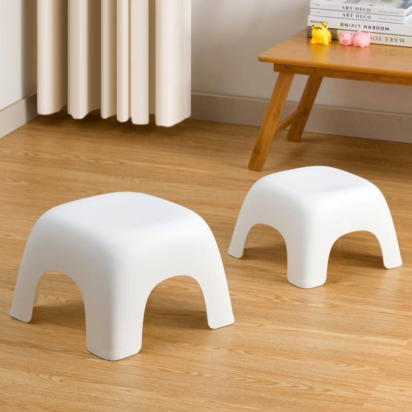 Non-Slip Stackable Step Stool for Kids - Safe Toddler Footrest for Shoe Changing, Bathroom & Bedroom - Perfect for Boys & Girls Rooms (White) - Ideal for Toddler Independence & Home Organization