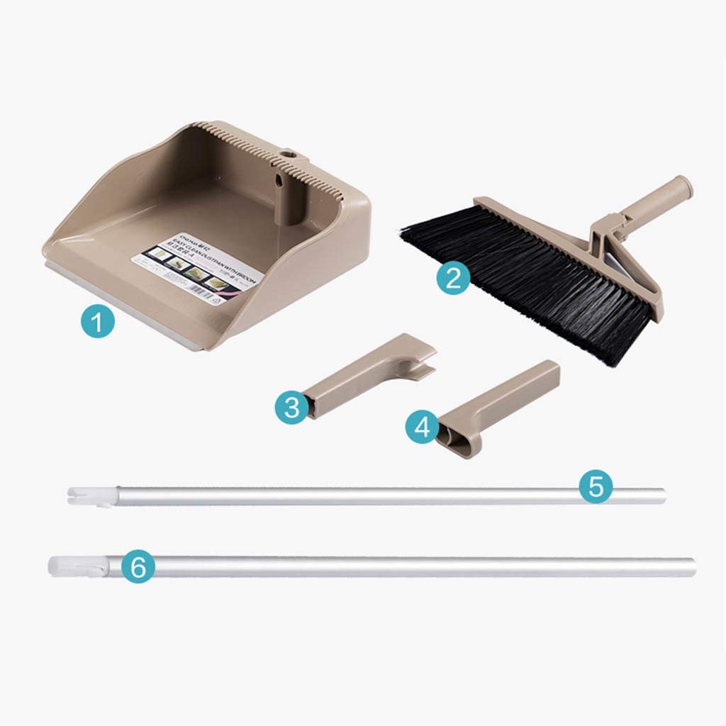 NLIAN Broom and Dustpan Set - 104cm Long Handle with 3-Layer Brush Head & Comb Teeth - Ideal for Home, Kitchen, Office & Lobby Floor Cleaning (Brown) - Perfect for Hardwood, Tile & Laminate Floors