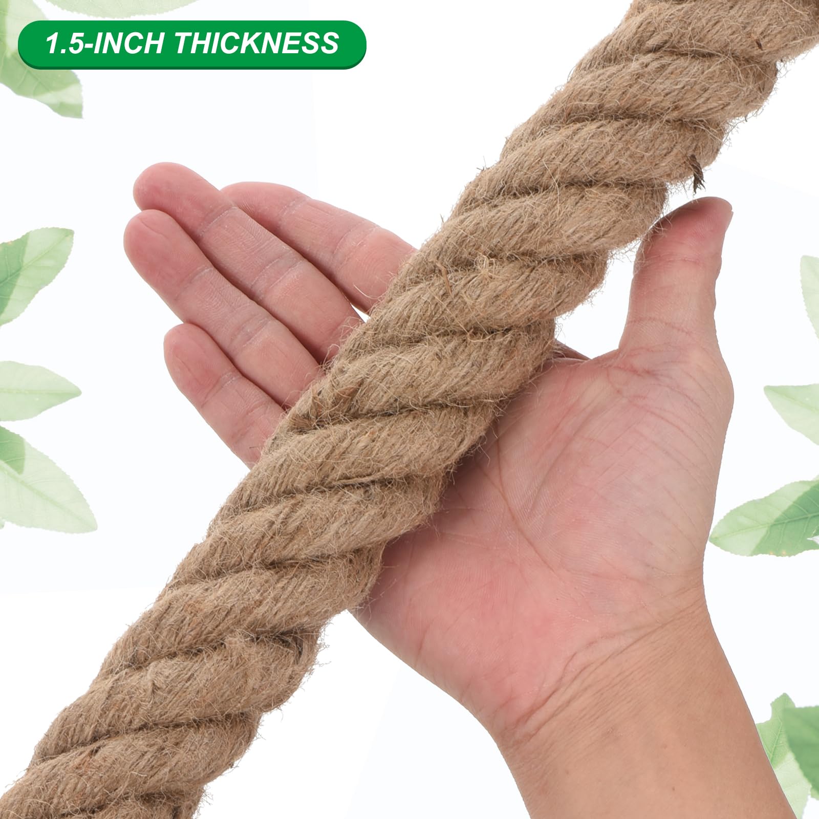 PATIKIL Natural Jute Rope 1-1/2 Inch x 100 Feet - Thick Twisted Manila Rope for Docks, Railings, Bundling, Crafts, Tug of War & Home Decor | Heavy Duty Hemp Twine for DIY Projects, Marine Use & Rustic Weddings