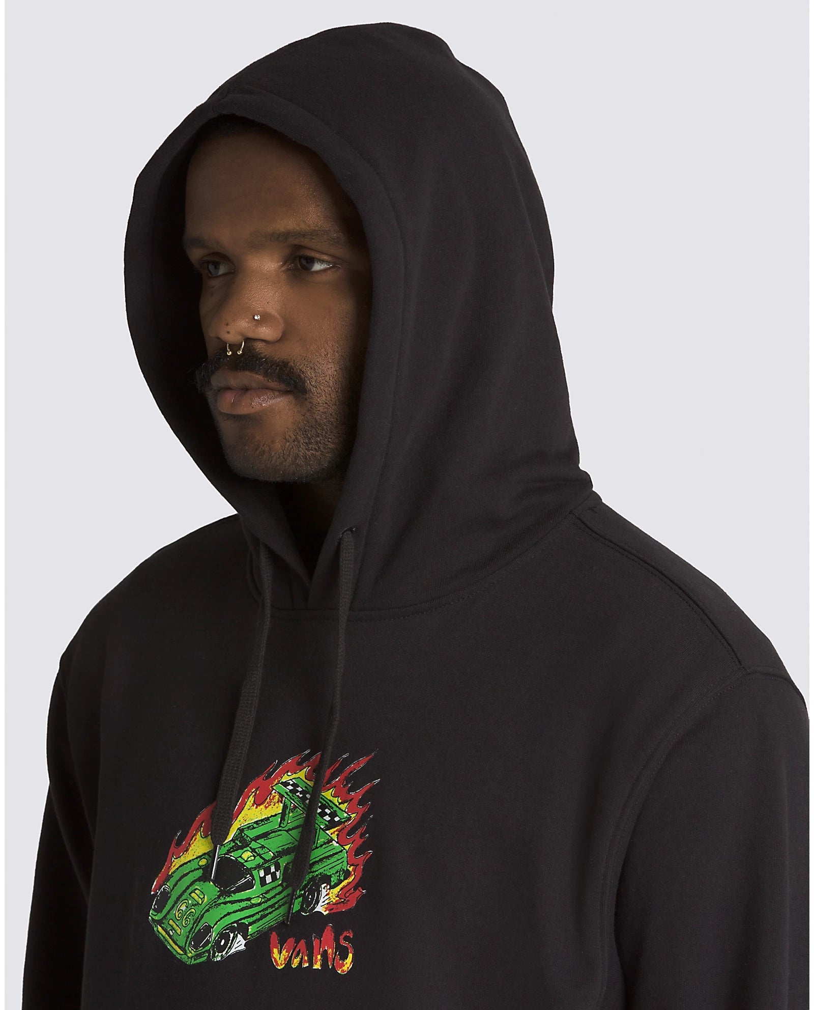 VANS Drag Race Loose Fit Pullover Hoodie for Men & Women - Black Casual Streetwear for Skateboarding & Everyday Wear