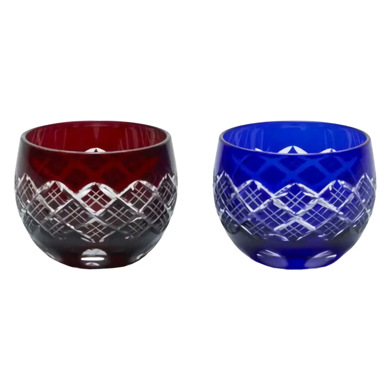 Kimoto Glass Tokyo Edo Kiriko Sake Cup Set - Handcrafted Japanese Layered Yarai Design for Sake, Wine & Cocktails - Perfect for Gifts, Dining & Traditional Ceremonies