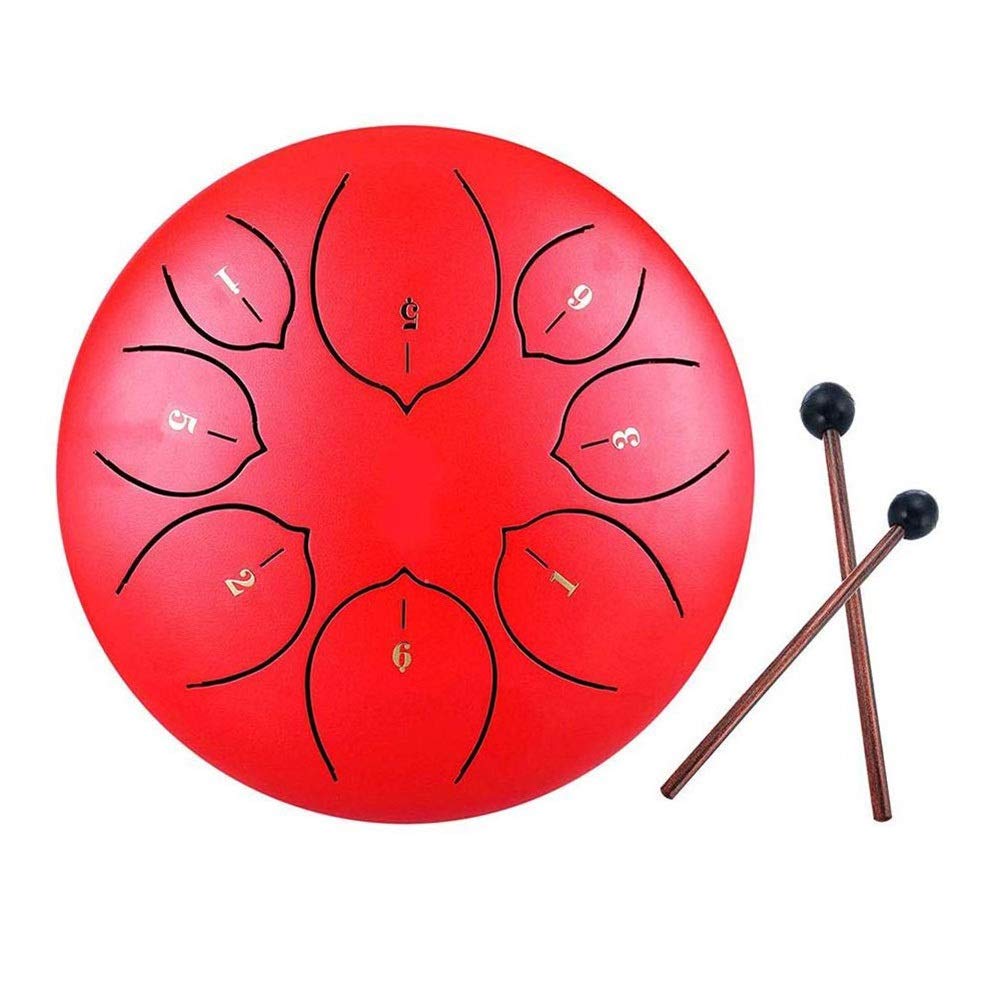 Shuntao 8-Inch Handpan Steel Drum - 8-Note Mini Tongue Drum Percussion Instrument | Ethereal Sound for Meditation, Yoga & Relaxation | Red Color