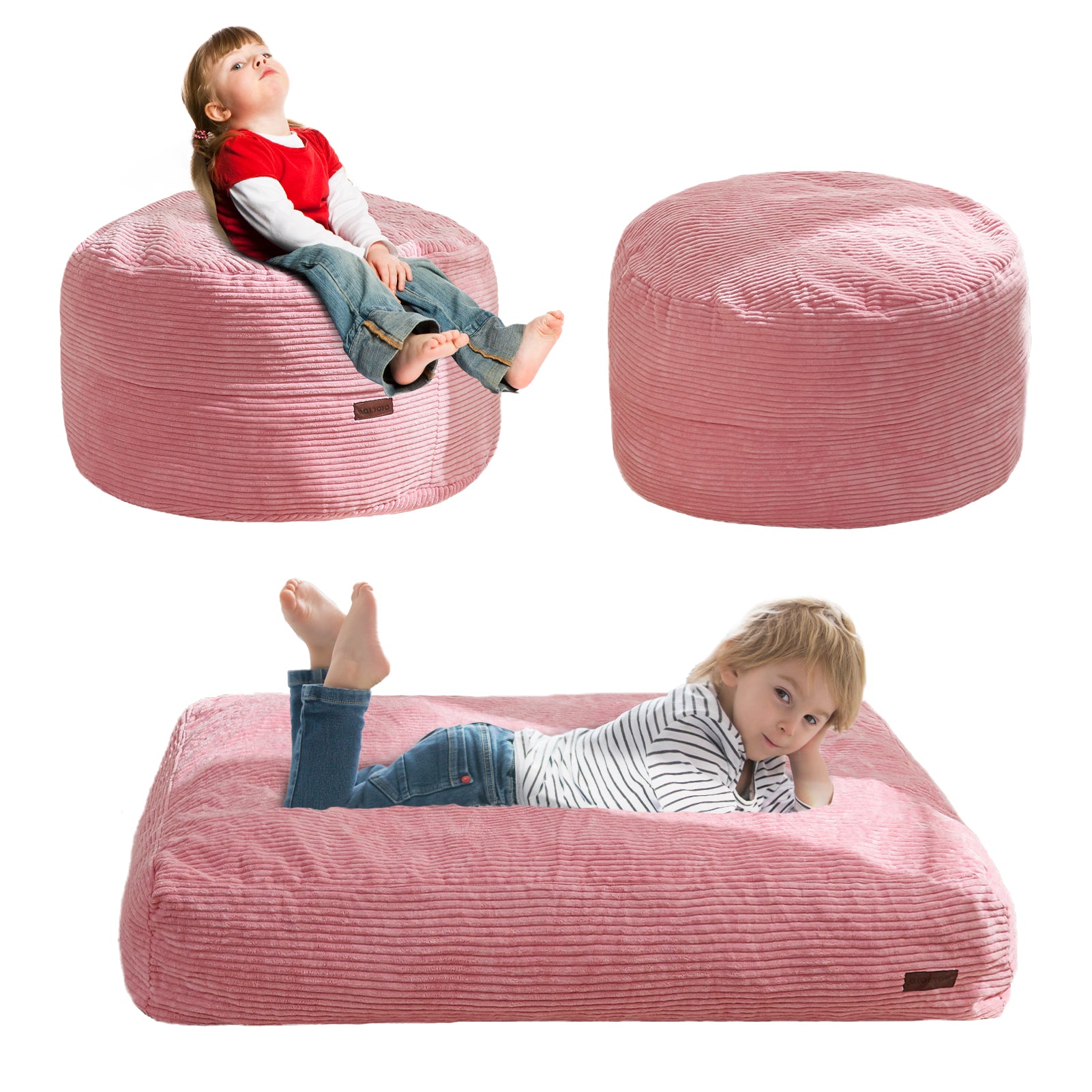 MAXYOYO Kids Corduroy Bean Bag Chair - Convertible to Floor Mattress, Soft & Comfortable Pink Lounge Chair for Bedroom, Playroom & Dorm Room - Perfect for Reading, Gaming & Relaxing