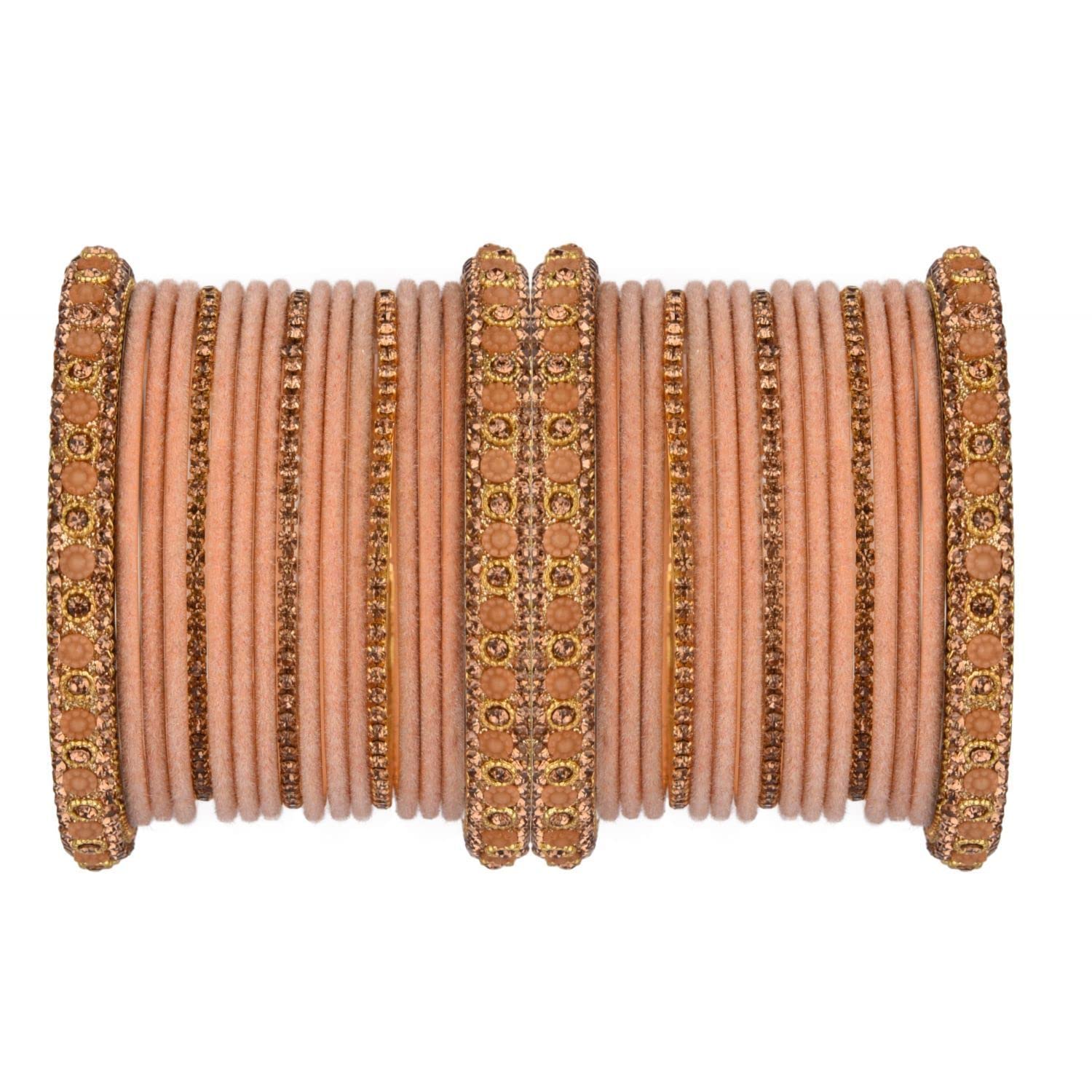Efulgenz Boho Velvet Bangle Set - Indian Style CZ Crystal Rhinestone Bracelet for Women | Wedding, Bridal Jewelry & Party Accessories