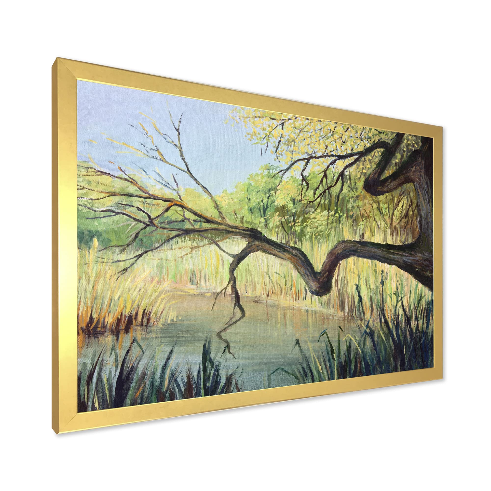 DesignQ The Lake of Silence Lake House Framed Wall Art - Serene Landscape Painting for Living Room, Bedroom & Office Decor - Perfect Gift for Nature Lovers