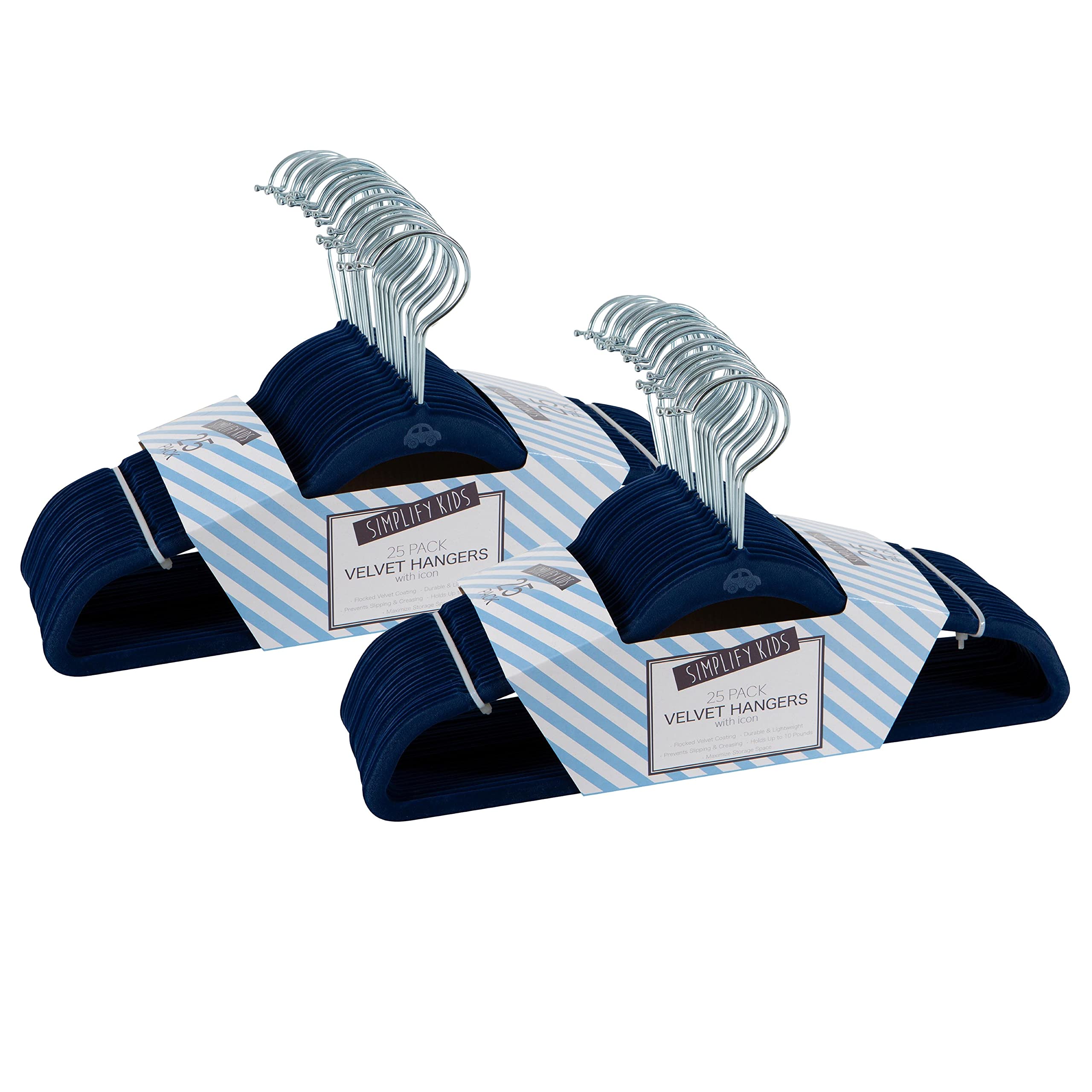 50 Pack Kids Velvet Hangers - Slim Non-Slip Space Saving Closet Organizers for Children's Clothes, Shirts, Pants & Dresses | Perfect for Baby Nursery & Closet Storage (Navy Blue) - Ideal for Small Closets, Shared Kids Rooms & Travel Organization