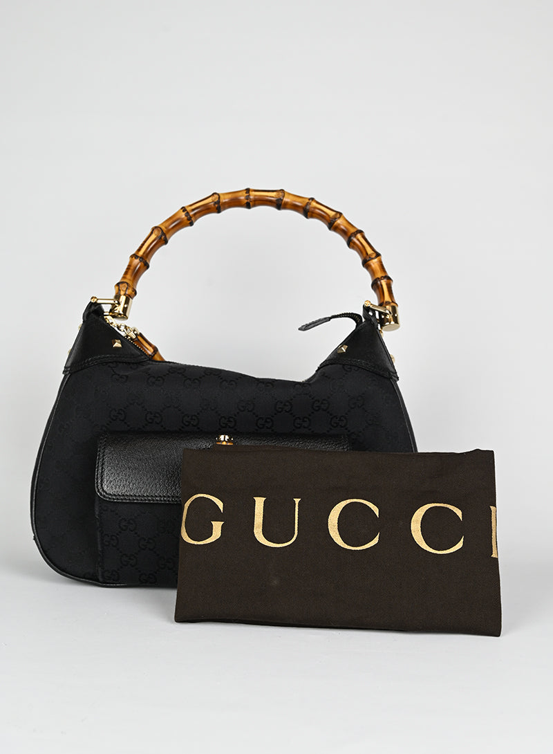 Gucci Monogram Black Bamboo Fabric Handbag - Luxury Designer Tote for Women, Perfect for Work, Travel & Everyday Use