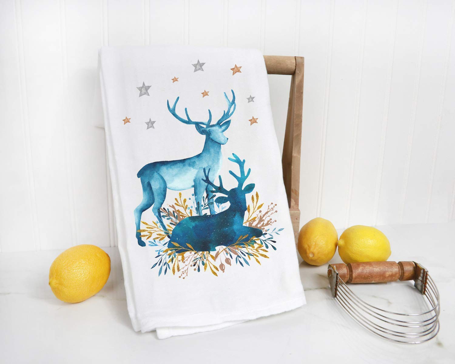 Premium Cotton Deer Print Kitchen Towels - Ultra Soft & Highly Absorbent Flour Sack Dish Towels (28x29 Inches) - Perfect for Christmas Decor, Dish Drying & Tea Time - 100% Cotton Kitchen Linens for Holiday Gifts & Home Use