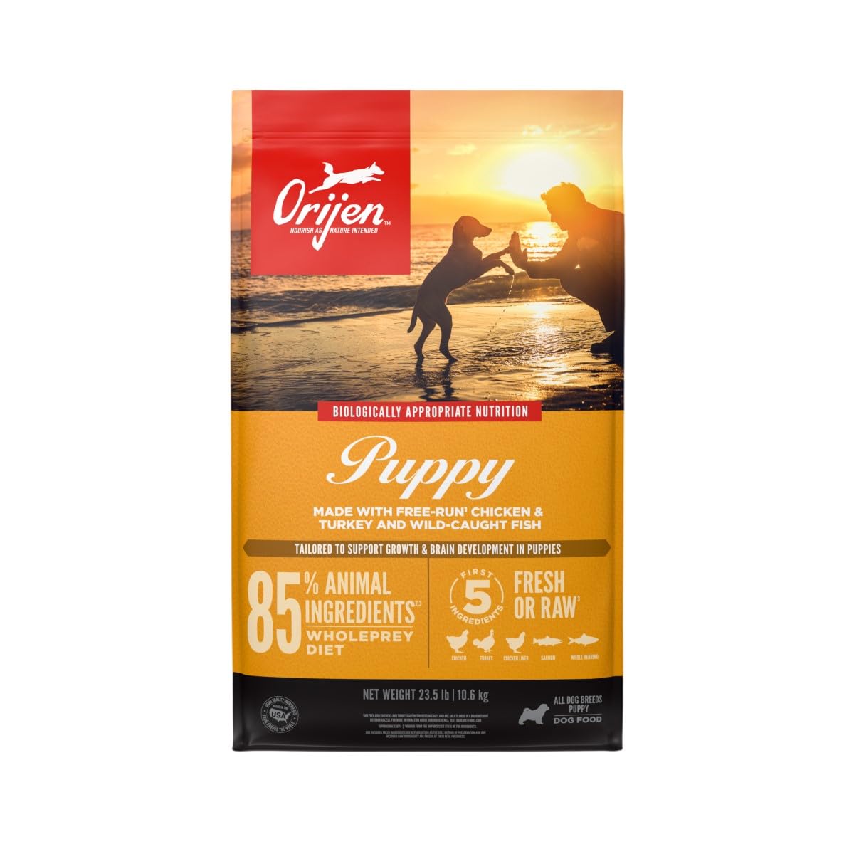 ORIJEN Grain Free Puppy Dry Dog Food - High Protein, Fresh & Raw Ingredients, 23.5lb Bag - Perfect for Growing Puppies & Small Breed Dogs - Ideal for Training, Daily Meals & Healthy Development