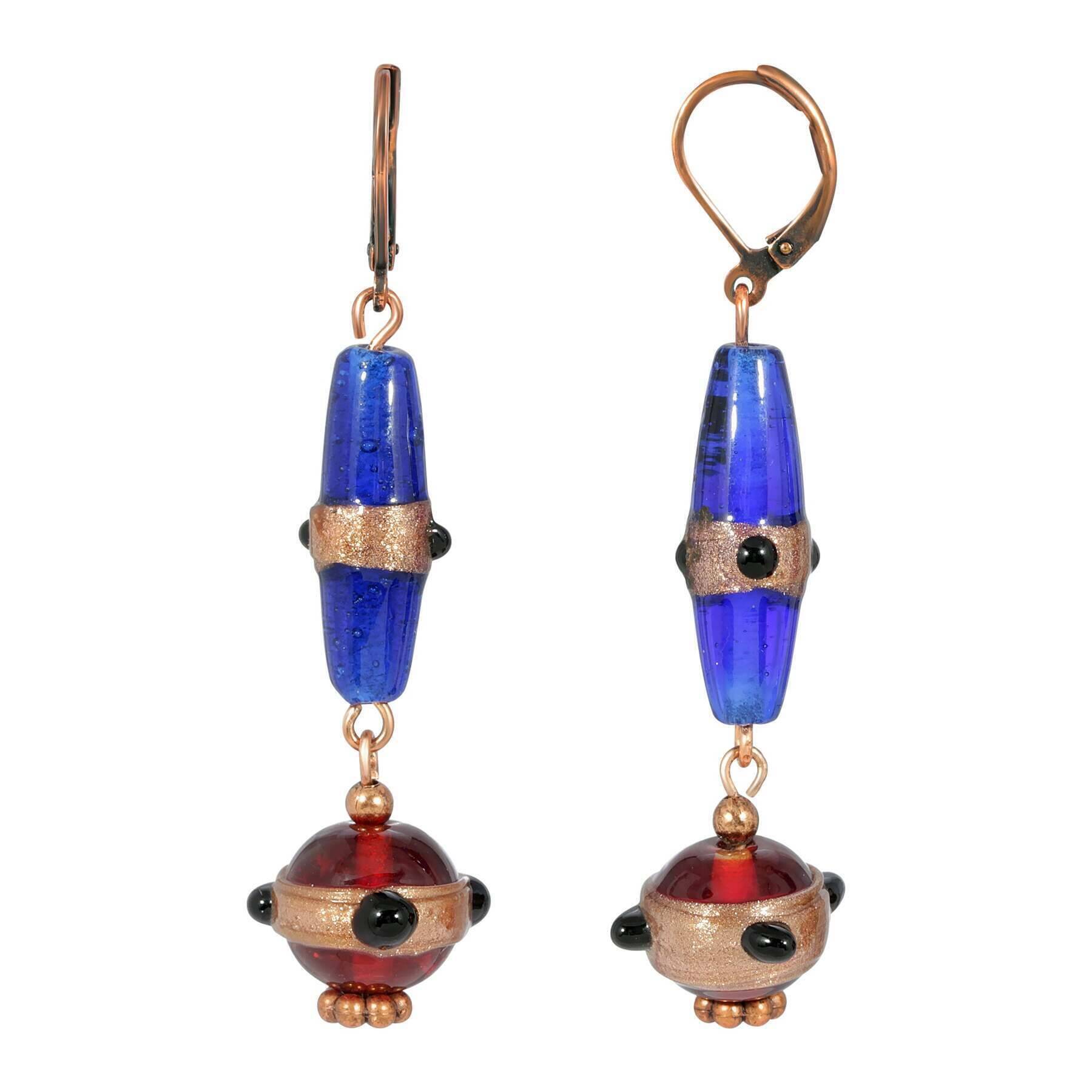Bohemian Sapphire Blue & Brown Bead Drop Earrings for Women - Vintage 1928 Style Handmade Dangle Earrings - Perfect for Boho Chic, Festival & Party Outfits