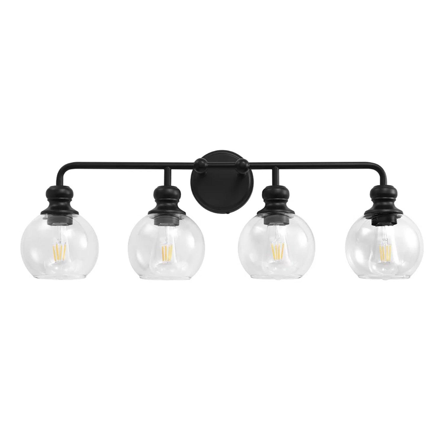 Modern Black Clear Glass 4-Light Bathroom Vanity Light - Perfect for Bathroom, Dressing Room & Makeup Area Lighting