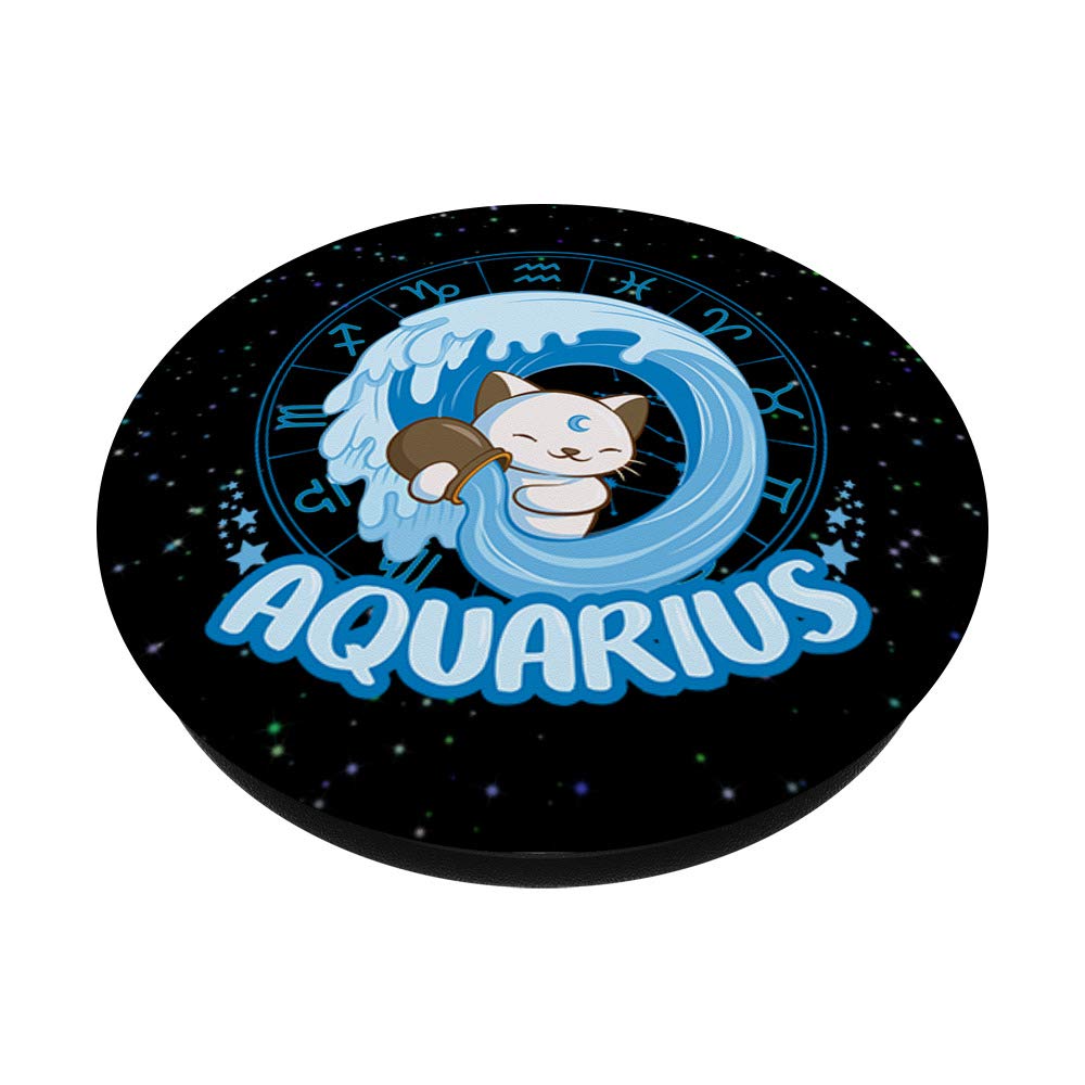 Kawaii Cats Astrology Zodiac Aquarius PopSockets PopGrip - Swappable Phone Grip for iPhone, Samsung & Tablets | Cute Phone Accessory for Daily Use & Gifts