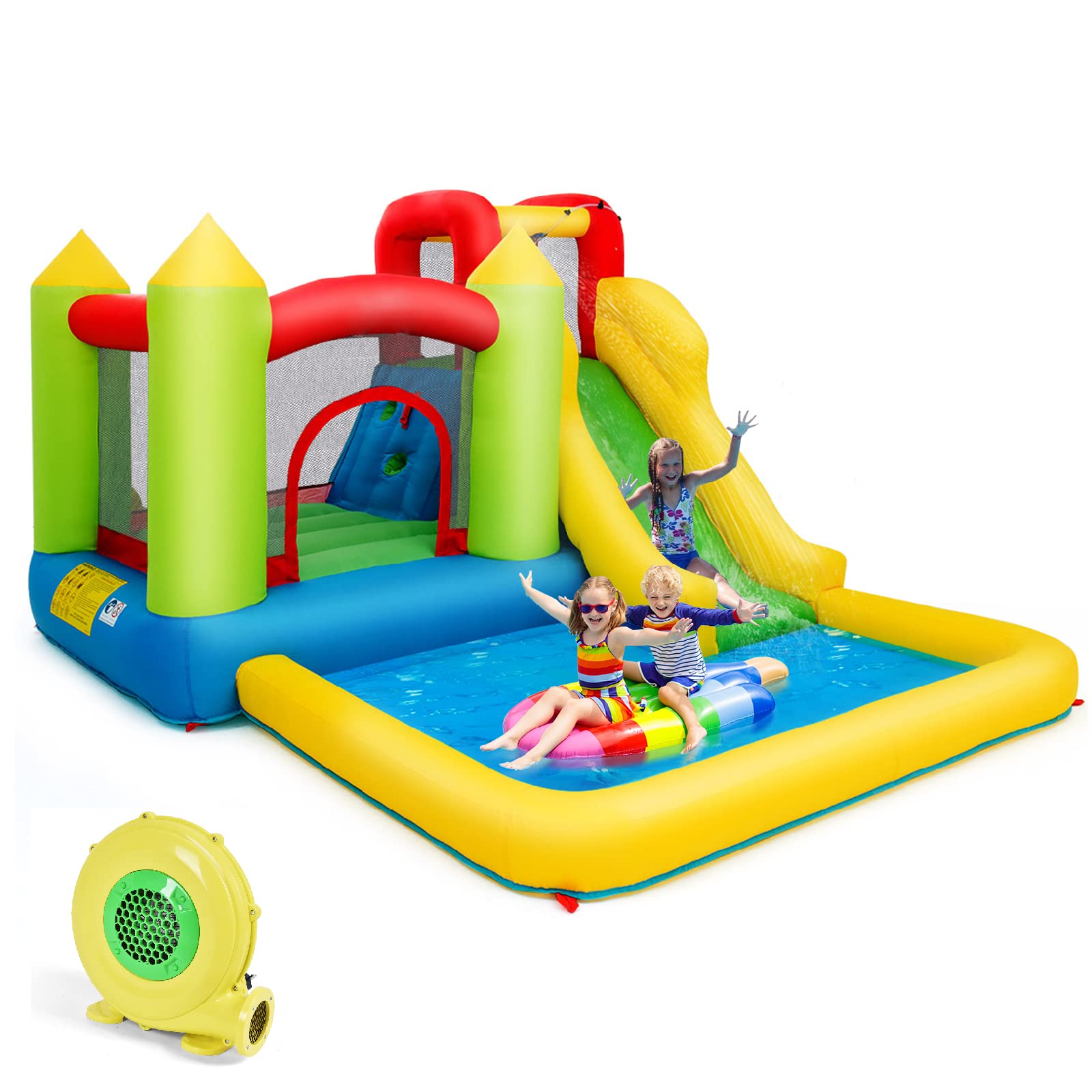**HONEY JOY 5-in-1 Giant Inflatable Water Slide with Climbing Wall, Splash Pool & Slides - Outdoor Blow Up Water Park for Kids & Adults - Backyard Summer Fun (Includes 480W Blower)**    **Perfect for backyard parties, summer gatherings, family fun, and outdoor water play!**