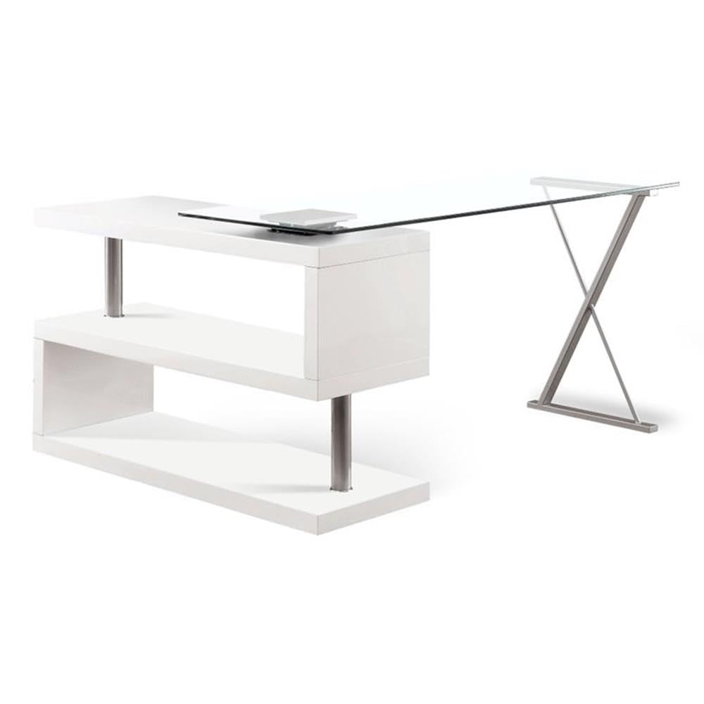 BOWERY HILL Modern White Metal Swivel Computer Desk - Home Office Workstation, Gaming Desk, Study Table for Small Spaces