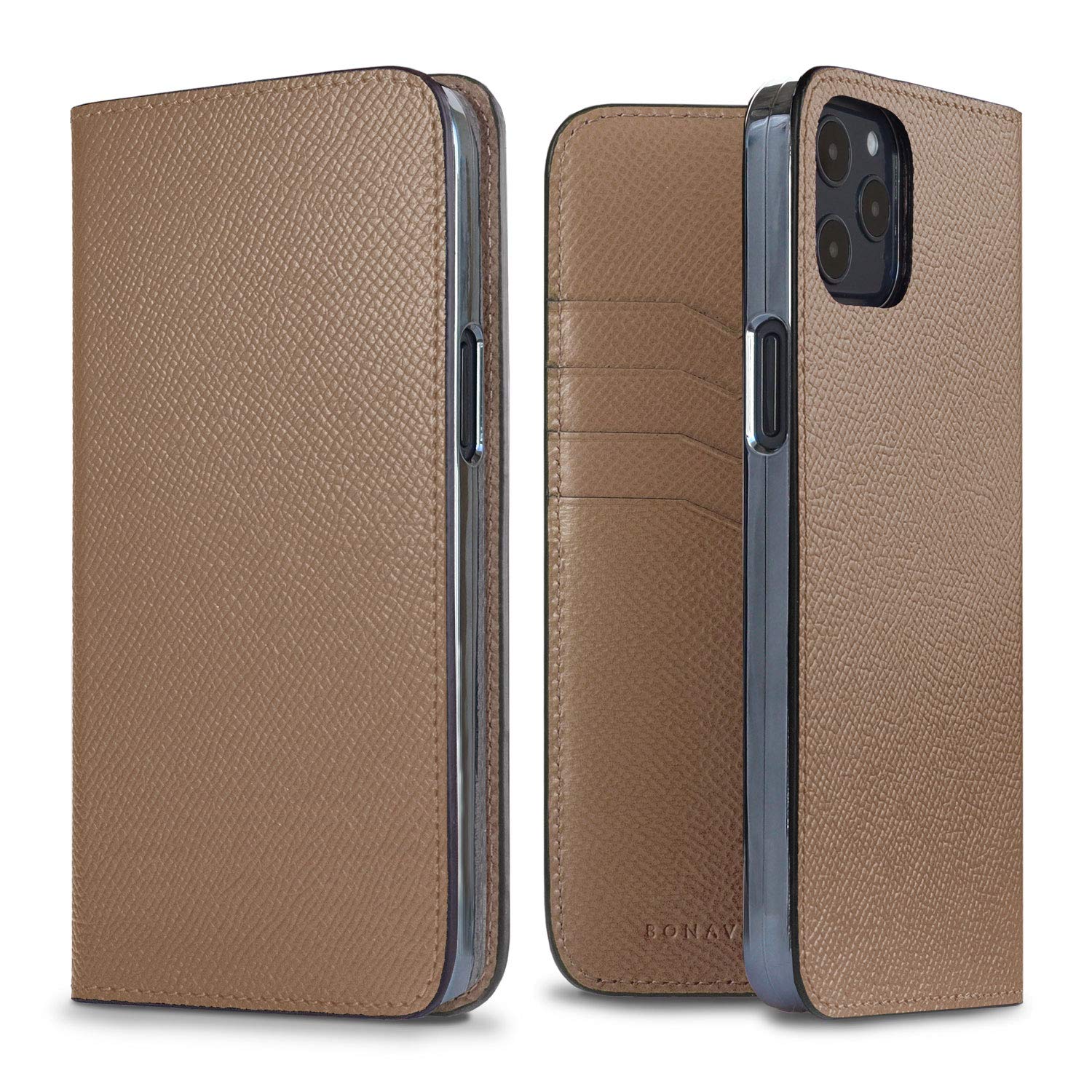Premium BONAVENTURA Noblessa Diary Smartphone Case for iPhone 12 Pro Max - Elegant Etoupe Leather Cover with Card Slots | Perfect for Work, Travel & Everyday Protection