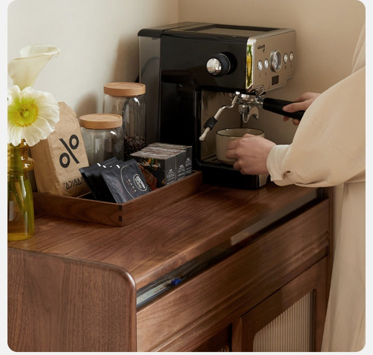 Black Walnut Solid Wood Modern Minimalist Dining Sideboard Buffet Cabinet - Perfect for Dining Room Storage & Kitchen Organization