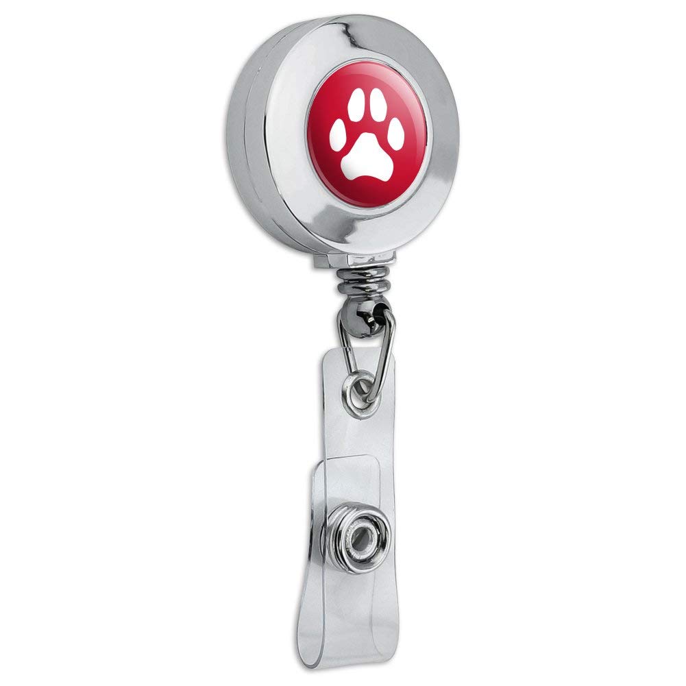 Black & White Paw Print Pet ID Holder - Retractable Clip for Dogs & Cats at Work
