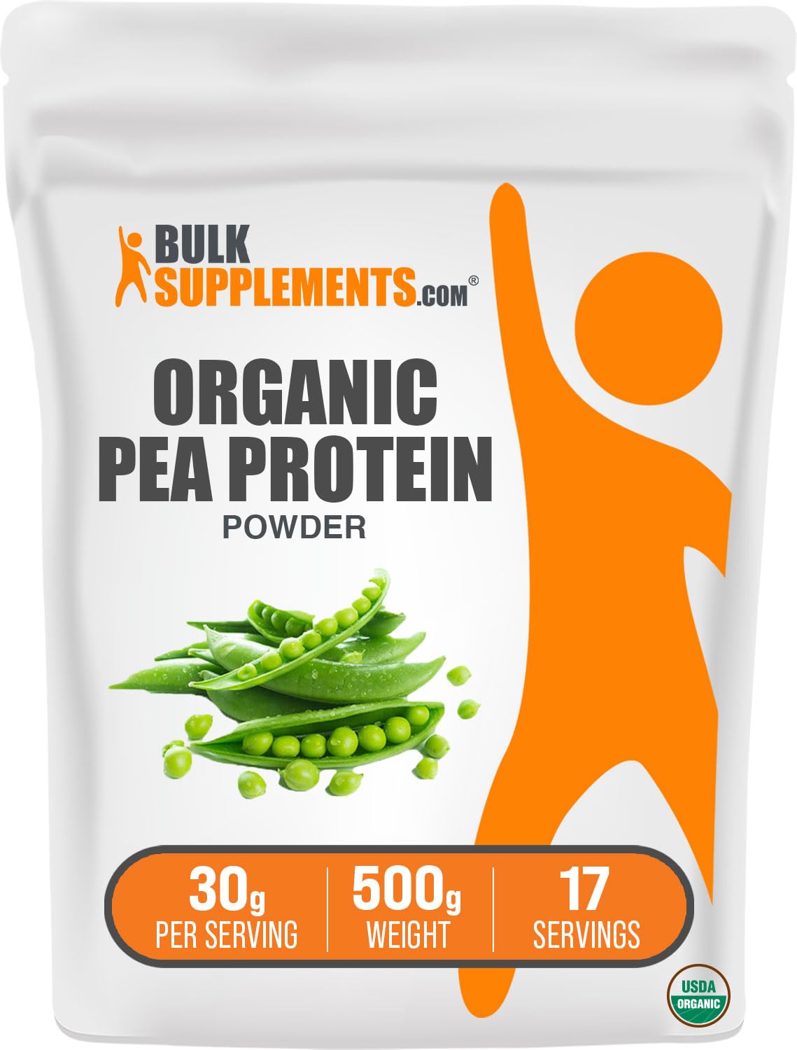 Organic Pea Protein Powder - Plant-Based Vegan Protein Supplement, Unflavored & Gluten-Free (30g per Serving, 500g/1.1 lbs) - Ideal for Smoothies, Baking & Post-Workout Recovery
