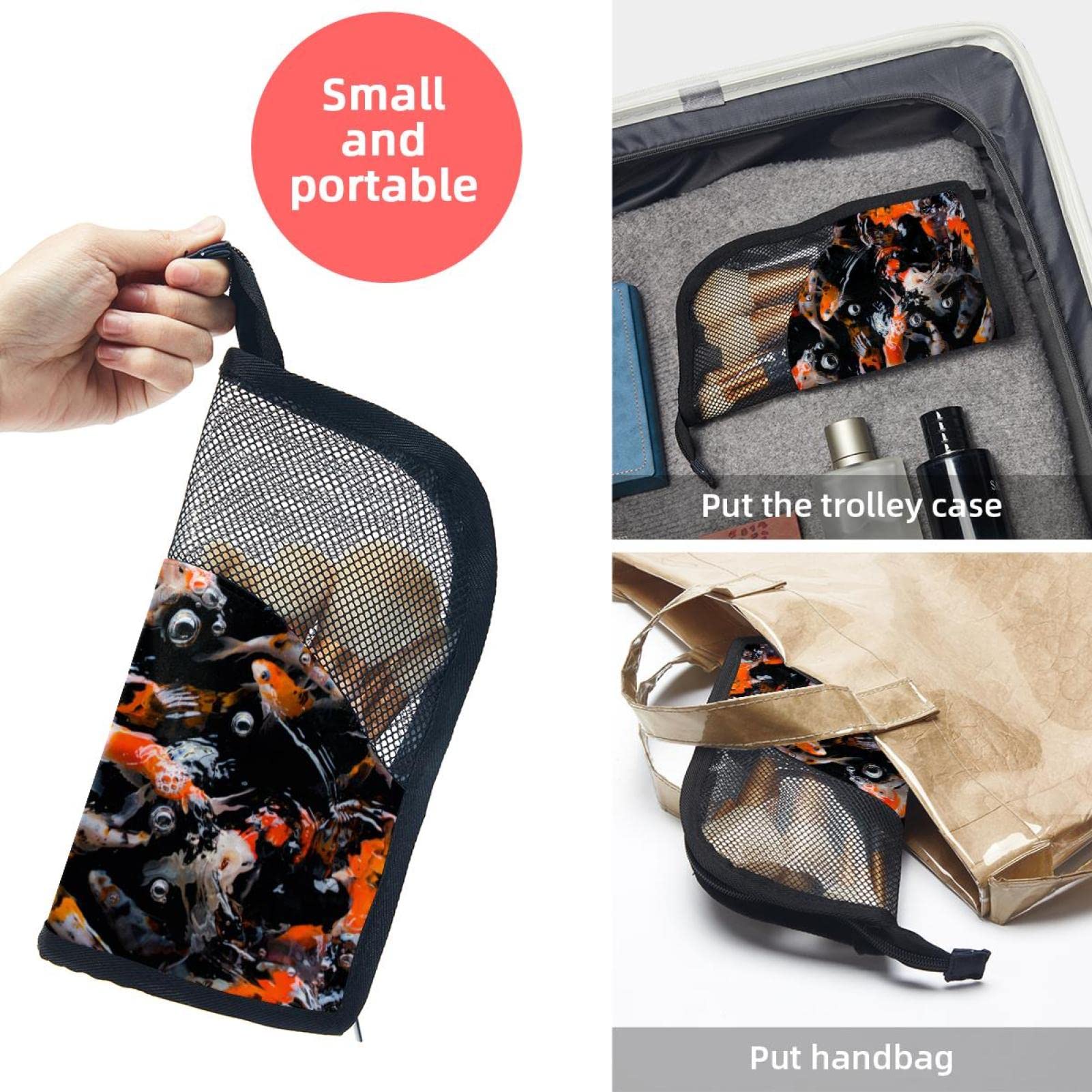 Japanese Koi Fish Makeup Brush Organizer Bag with 12 Slots - Portable Waterproof Cosmetic Brush Holder Case for Travel, Home Vanity & Professional Makeup Artists