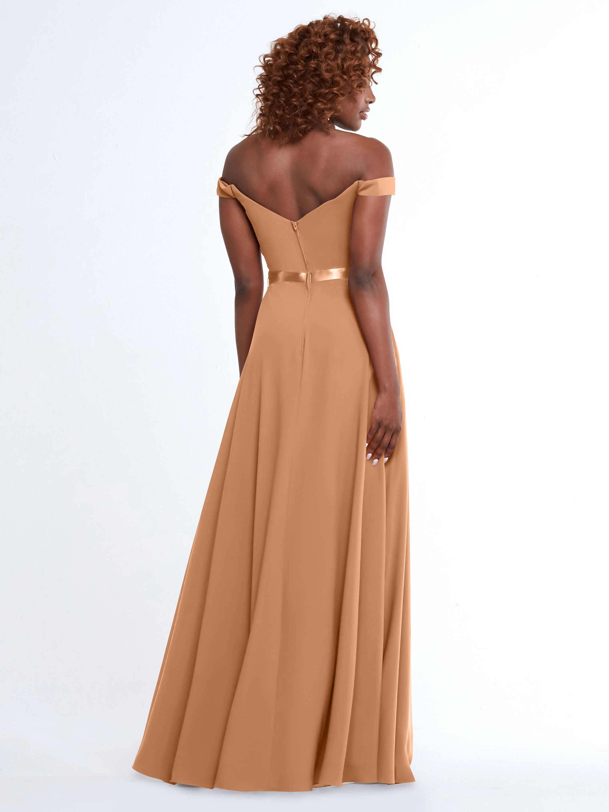 Off Shoulder A-Line Chiffon Bridesmaid Dress with Sash - Elegant & Flowy for Weddings, Parties & Special Occasions