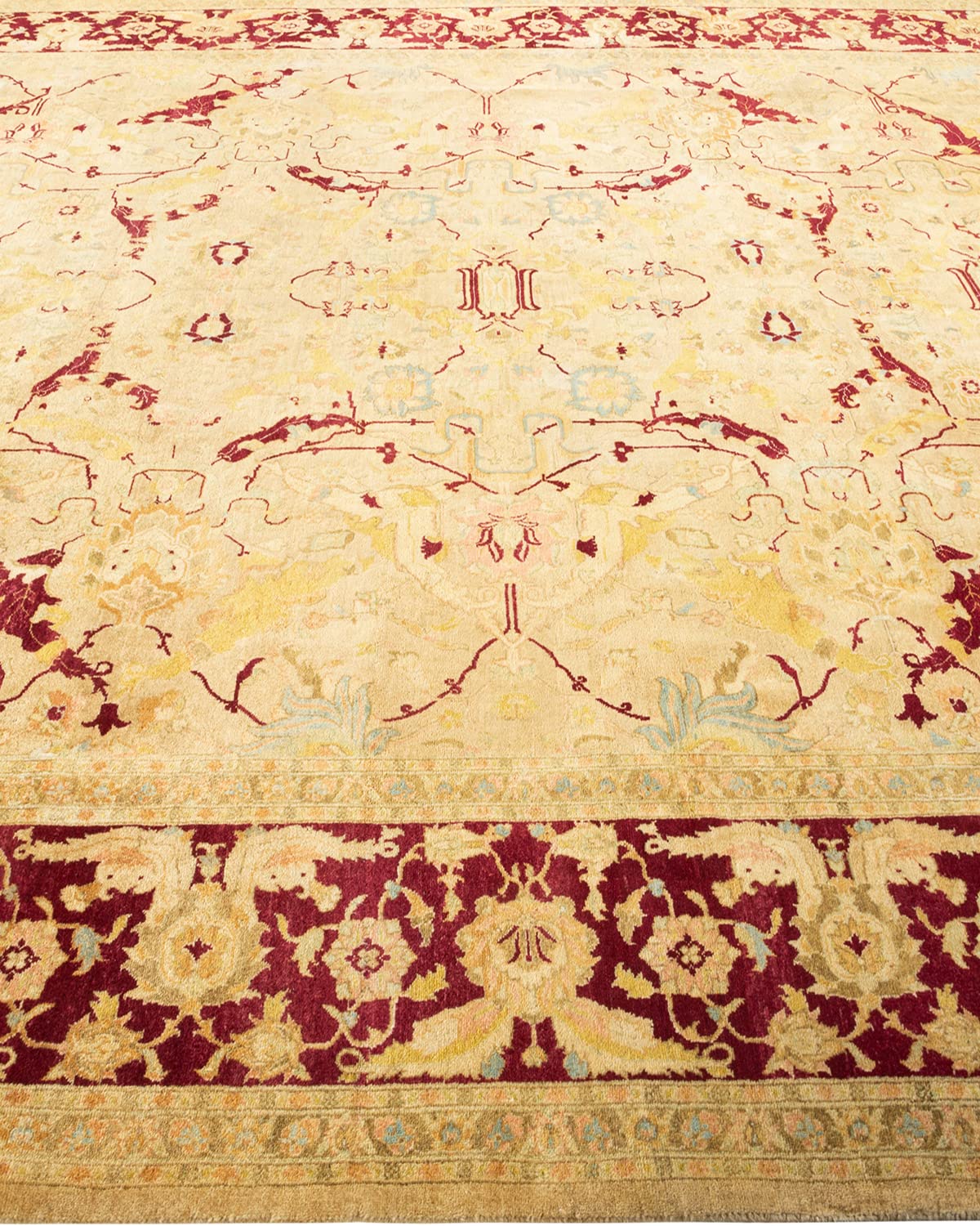 Handmade Traditional Floral Mogul Yellow 8x10 Wool Area Rug - One of a Kind Hand-Knotted Solo Rugs for Living Room, Bedroom & Home Decor