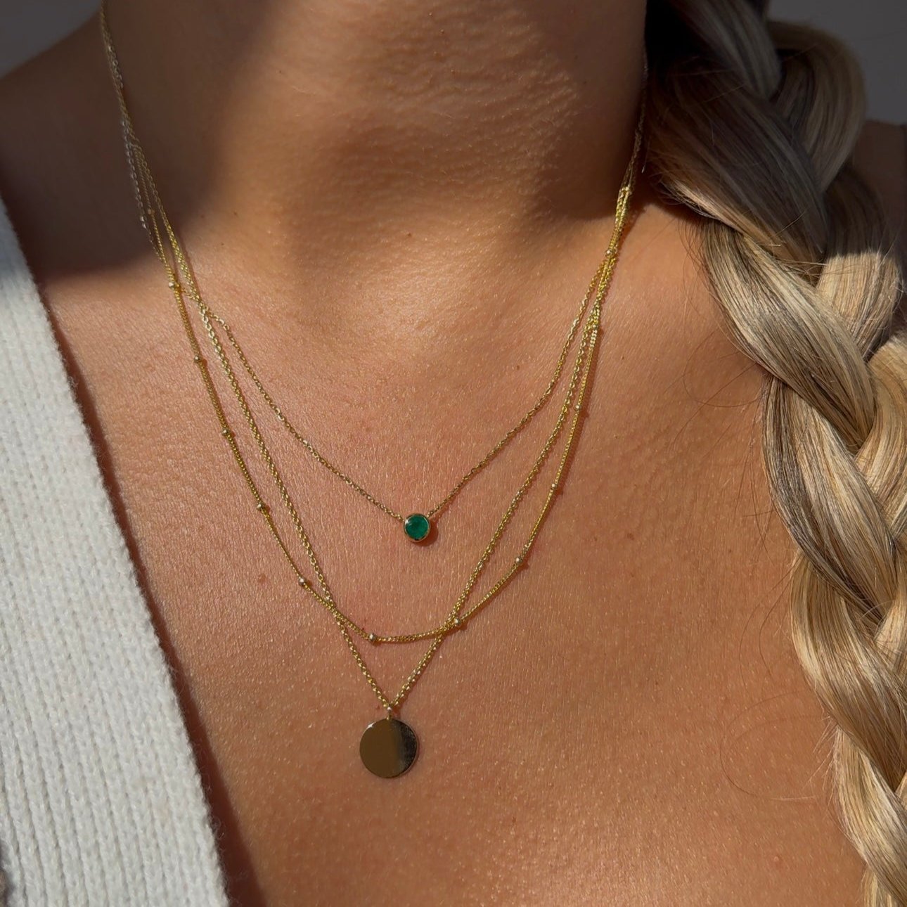 14K Solid Yellow Gold Emerald Station Necklace - Bezel Set for Everyday Elegance | Perfect for Gifts, Anniversaries, and Special Occasions