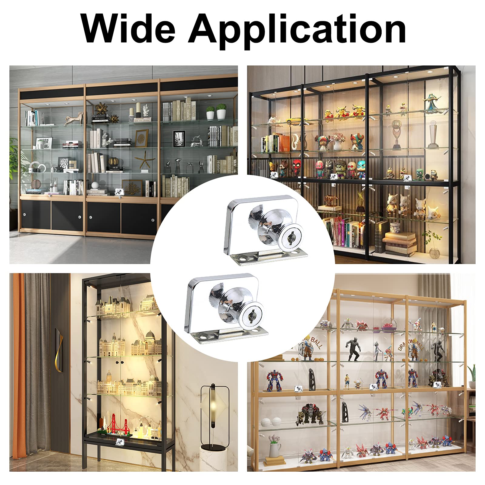 2Pcs Zinc Alloy Glass Door Lock with Key - Double Latch Cabinet Lock for 5-8mm Thick Glass Doors (Silver) - Perfect for Office Cabinets, Display Cases & Glass Entry Doors