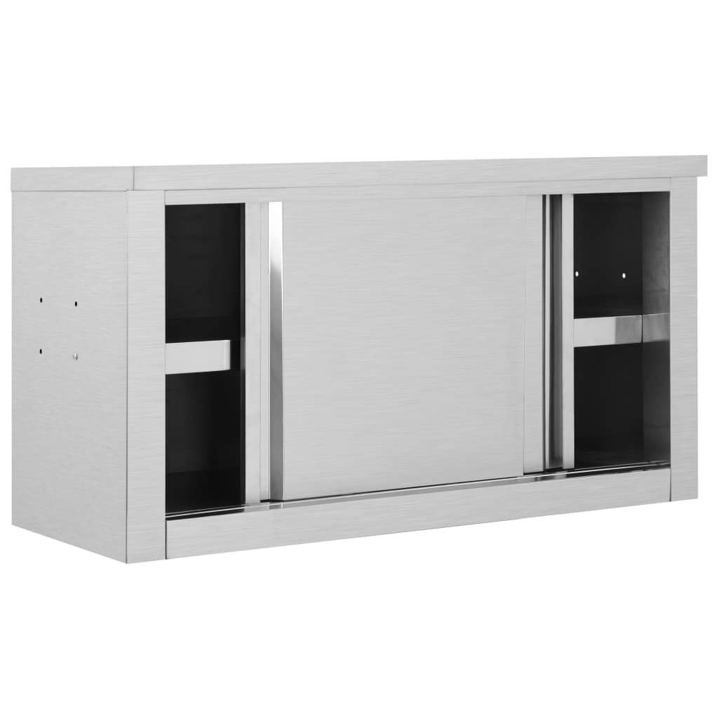 Stainless Steel Wall Cabinet with Sliding Doors - 35.4