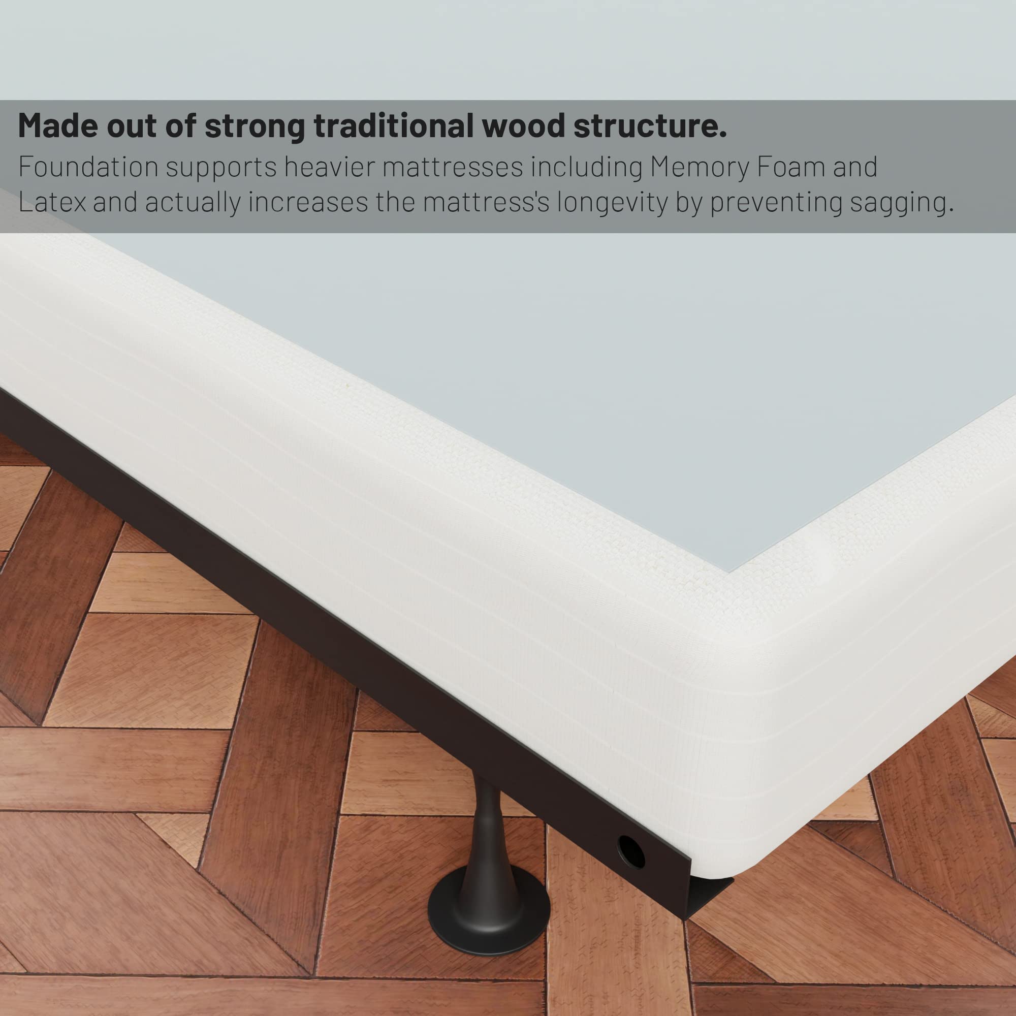 8-Inch Sturdy Box Spring for Mattress Support - Durable & Easy Assemble Natural Wood Foundation for Twin XL Bed - White - Perfect for Guest Rooms, Dorms & Bedroom Upgrades