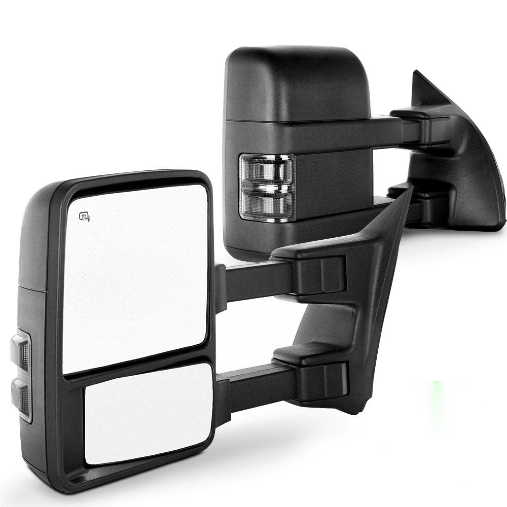 SCITOO Power Heated Towing Mirrors for Ford F250 F350 F450 F550 (1999-2002) - Black Cap Housing, Manual Folding & Telescoping - Perfect for Heavy-Duty Towing, RV Trailering & Off-Road Adventures